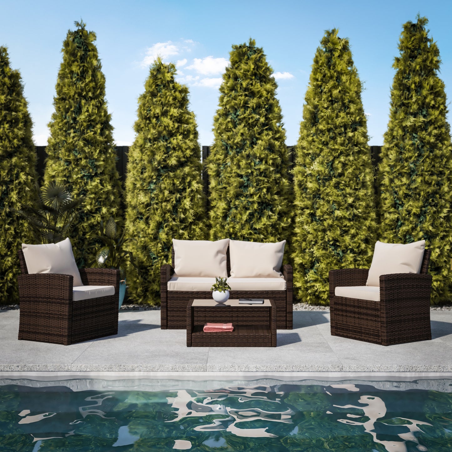 4PC Brown/Beige Patio Set JJ-S351-BNBG-GG