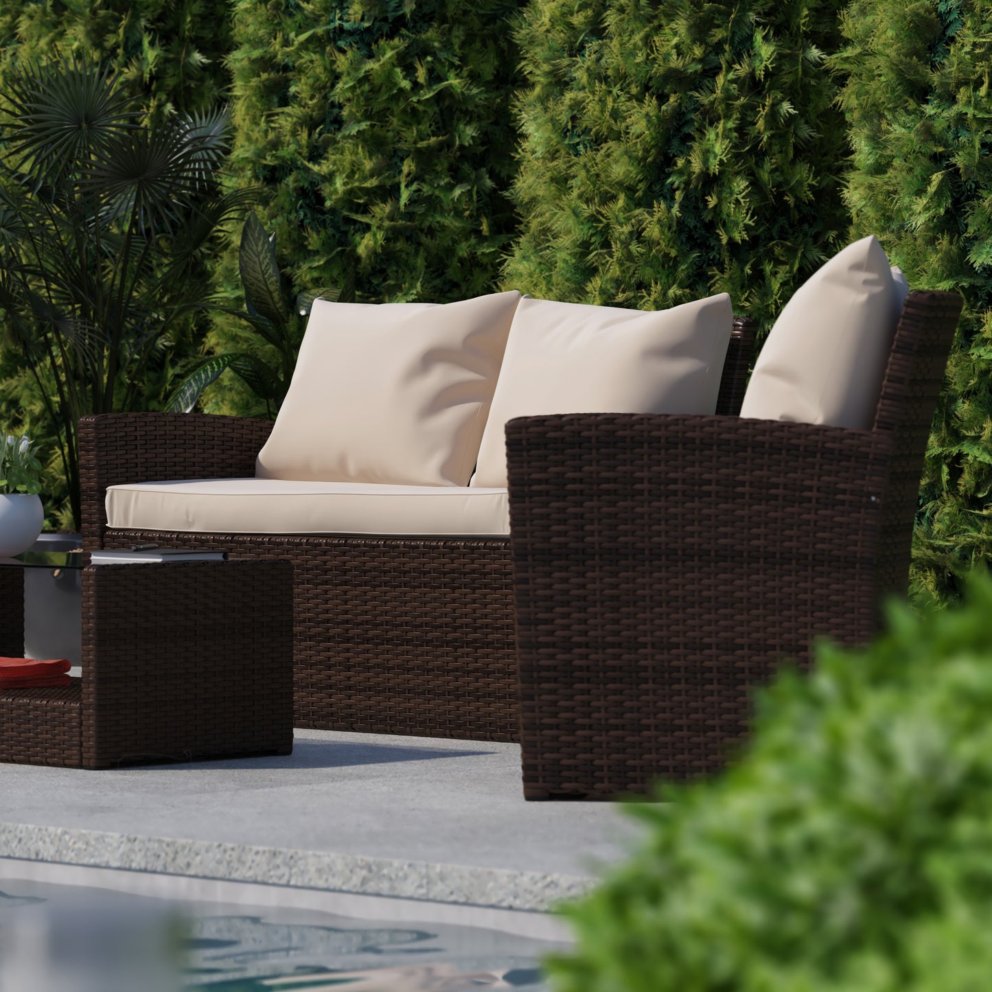 4PC Brown/Beige Patio Set JJ-S351-BNBG-GG