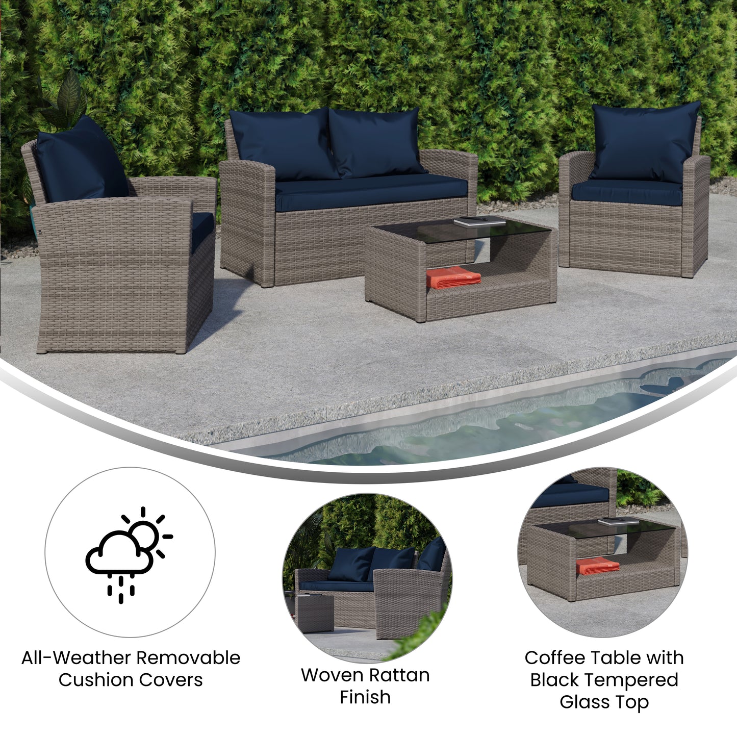 4PC Lt Gray/Navy Patio Set JJ-S351-GYNV-GG