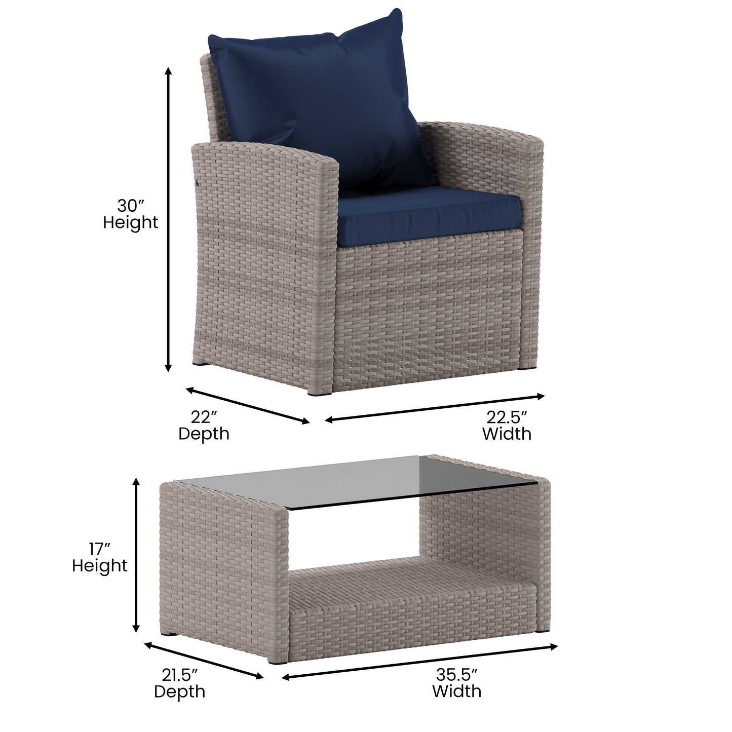 4PC Lt Gray/Navy Patio Set JJ-S351-GYNV-GG