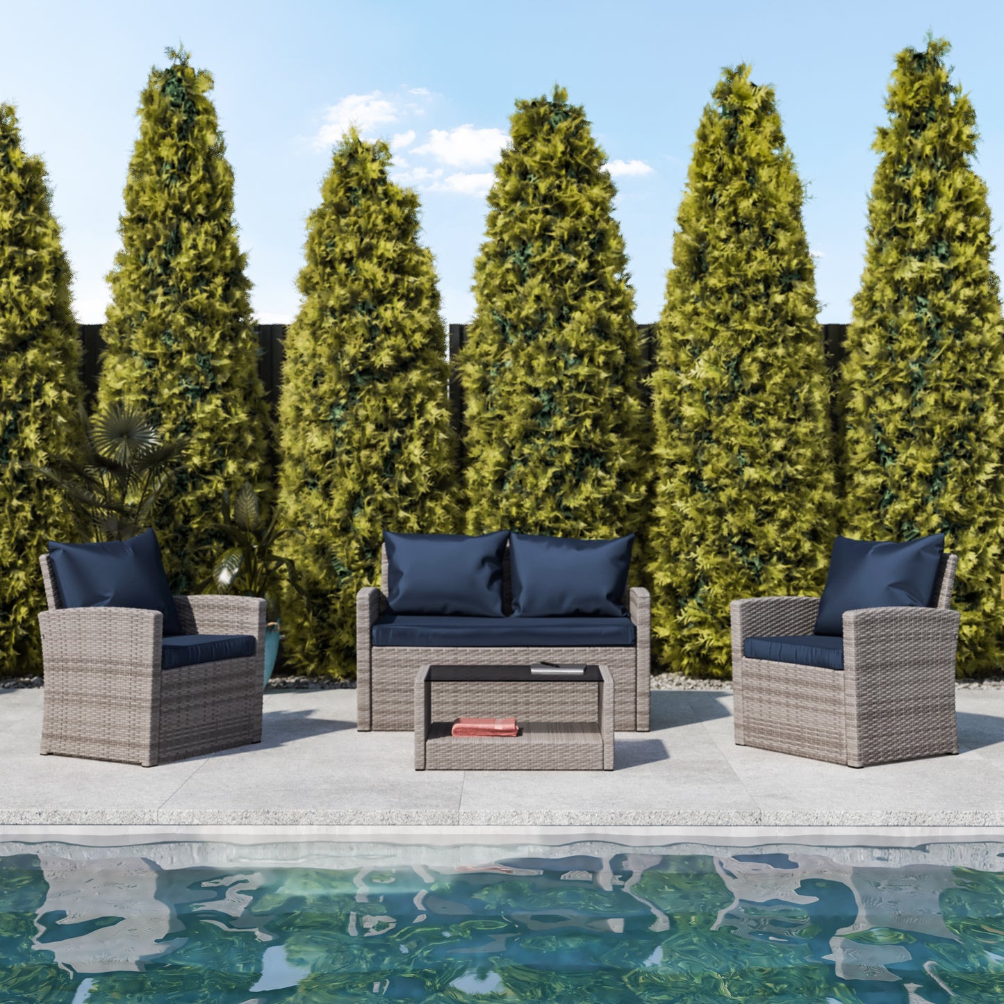 4PC Lt Gray/Navy Patio Set JJ-S351-GYNV-GG