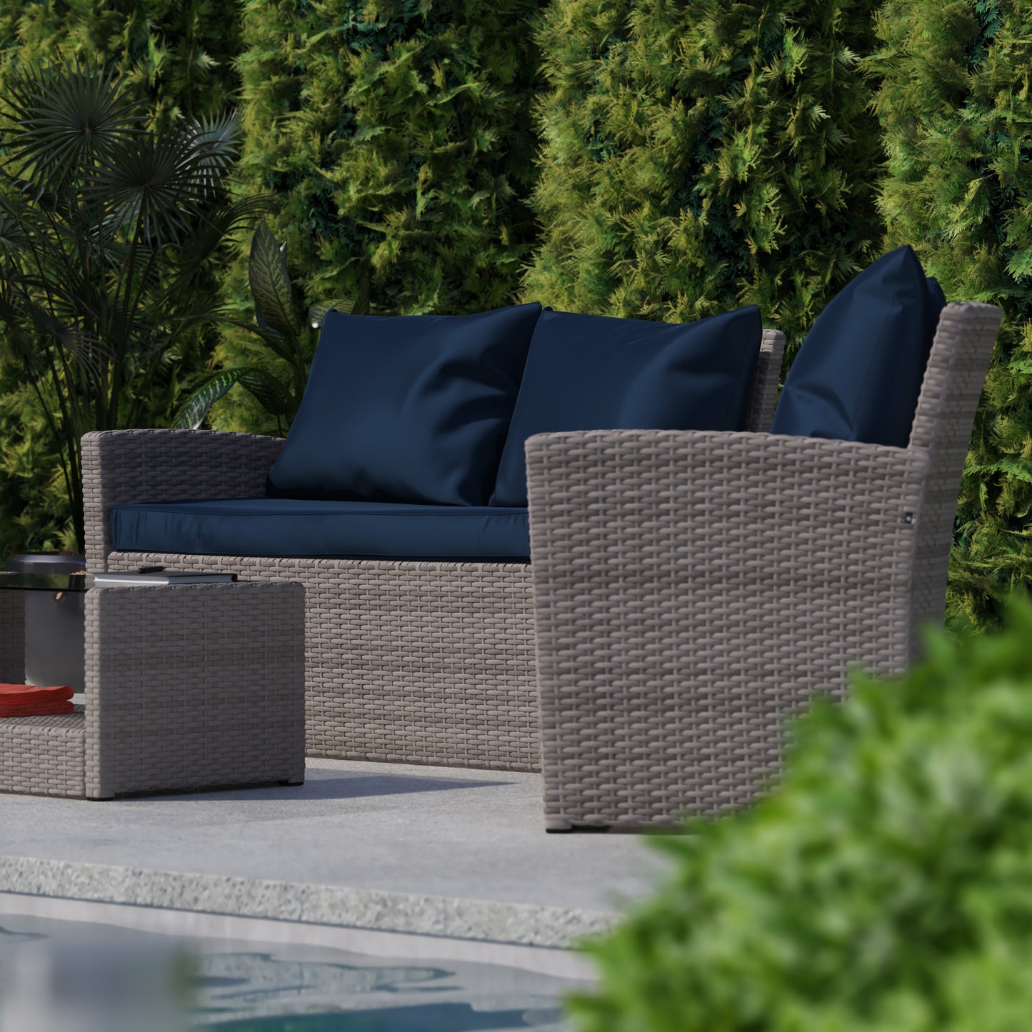 4PC Lt Gray/Navy Patio Set JJ-S351-GYNV-GG