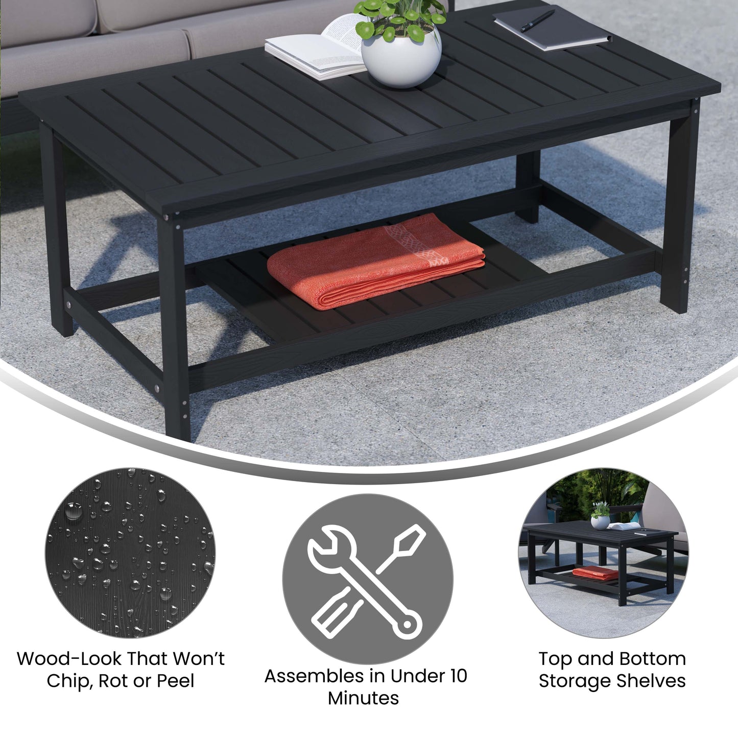 Black Poly Resin Table JJ-T14022-BK-GG