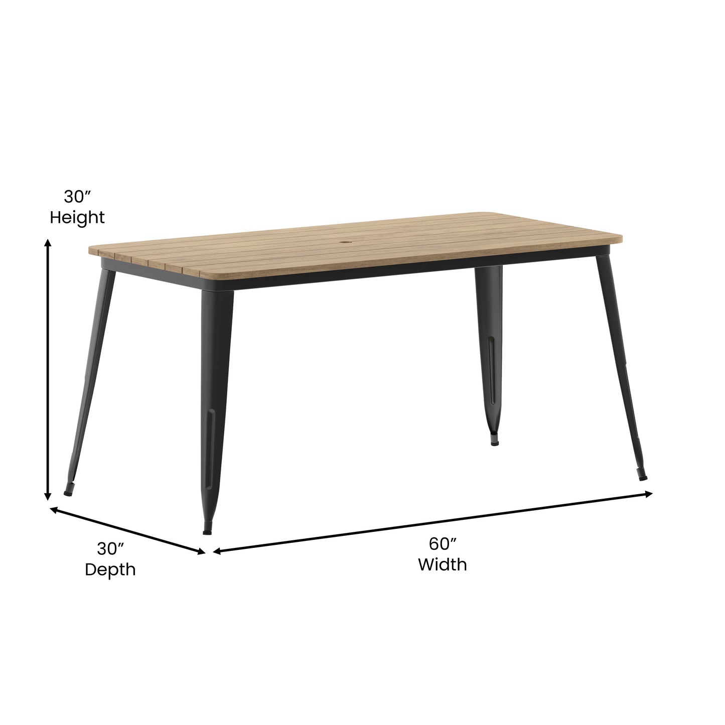 Contemporary 30" x 60" Commercial Dining Table for 6 with Umbrella Hole