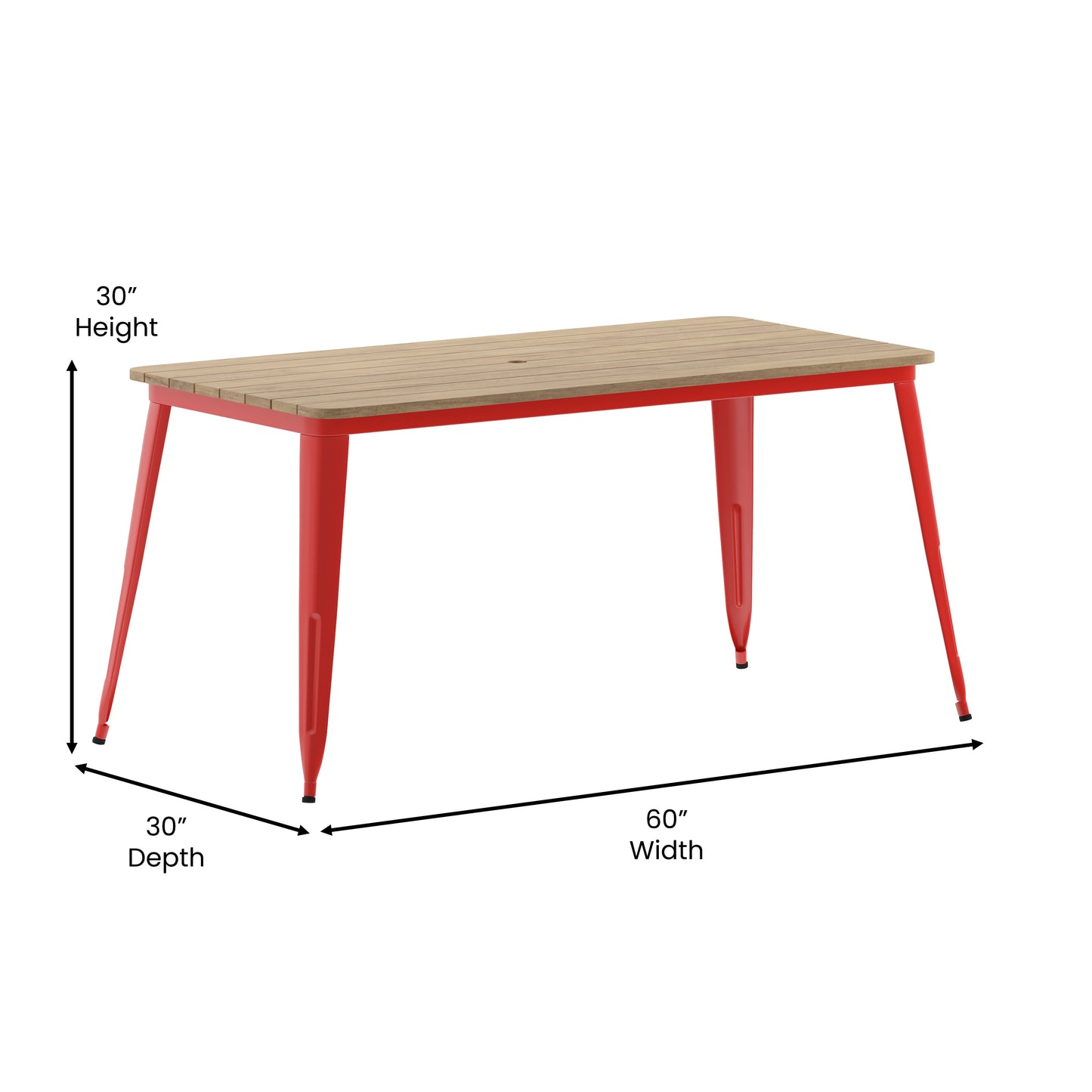 Contemporary 30" x 60" Commercial Dining Table for 6 with Umbrella Hole