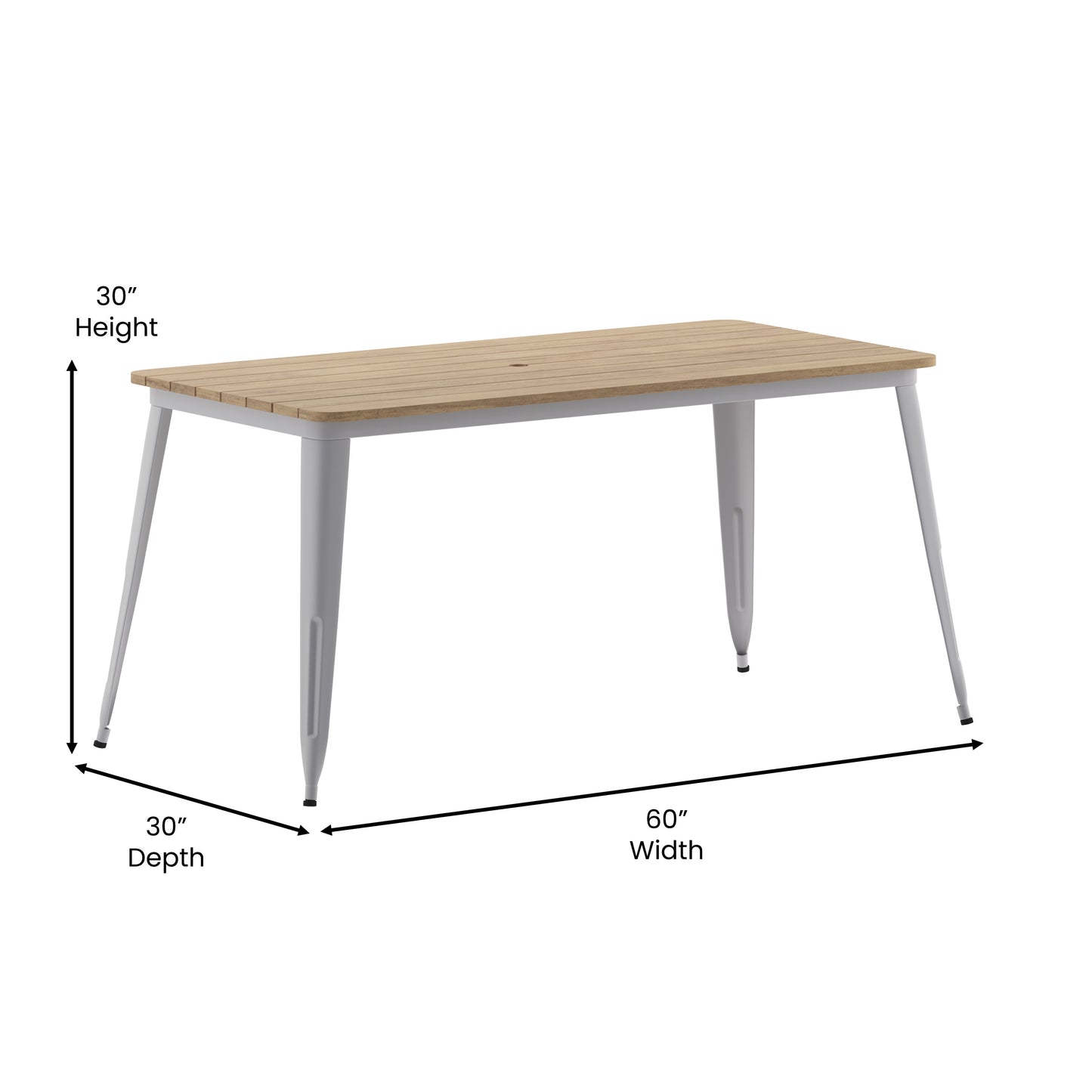 Contemporary 30" x 60" Commercial Dining Table for 6 with Umbrella Hole