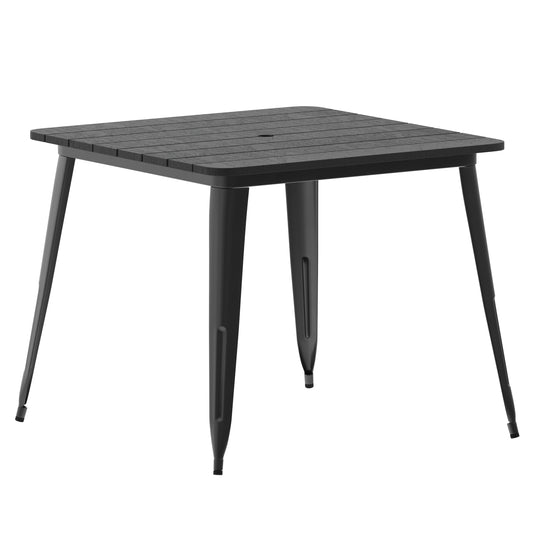 Contemporary 36" Square Commercial Dining Table for 4 with Umbrella Hole