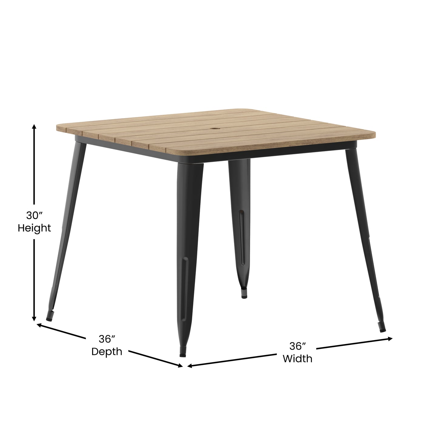 Contemporary 36" Square Commercial Dining Table for 4 with Umbrella Hole