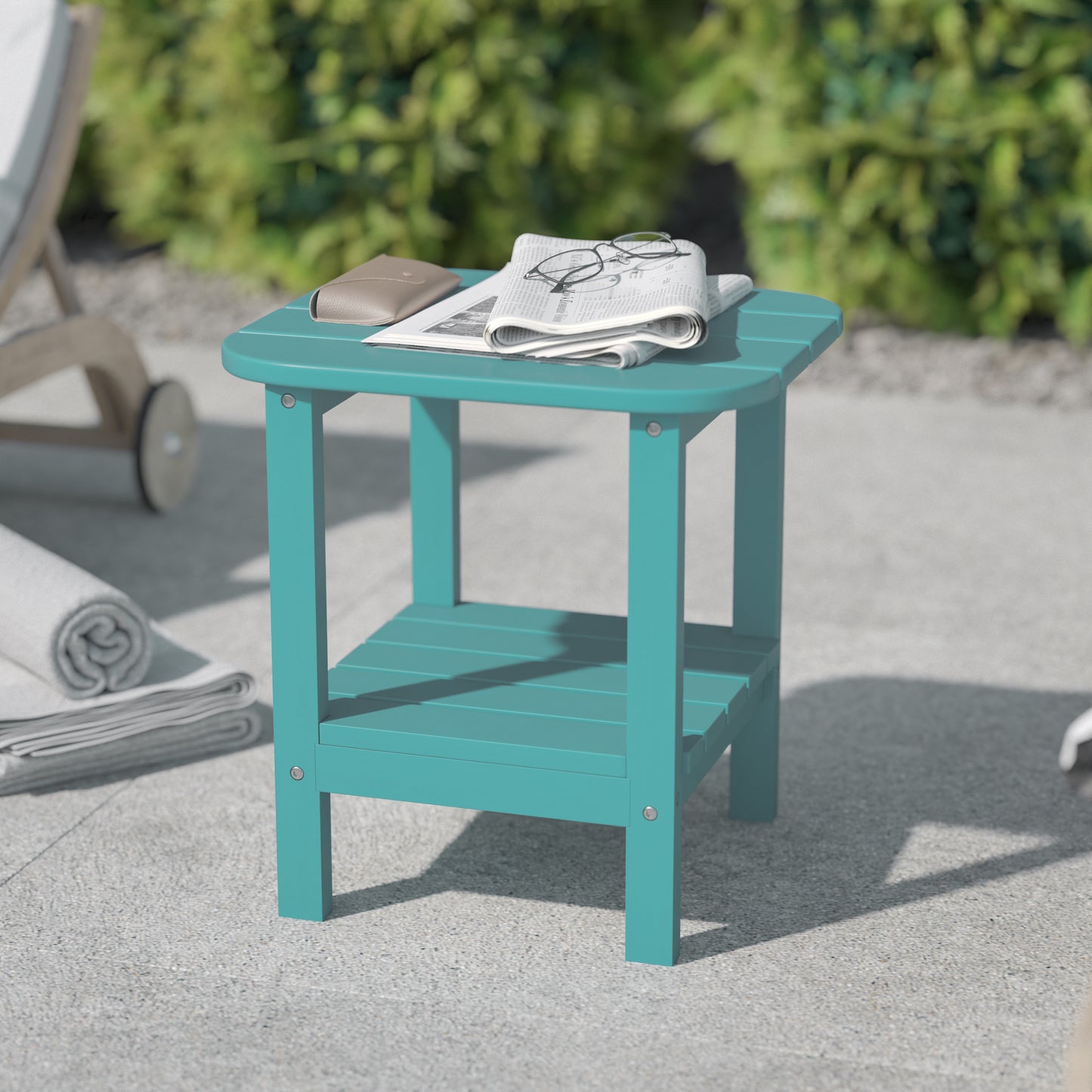 Blue 2 Tier Patio Side Table LE-HMP-1035-1517H-BL-GG