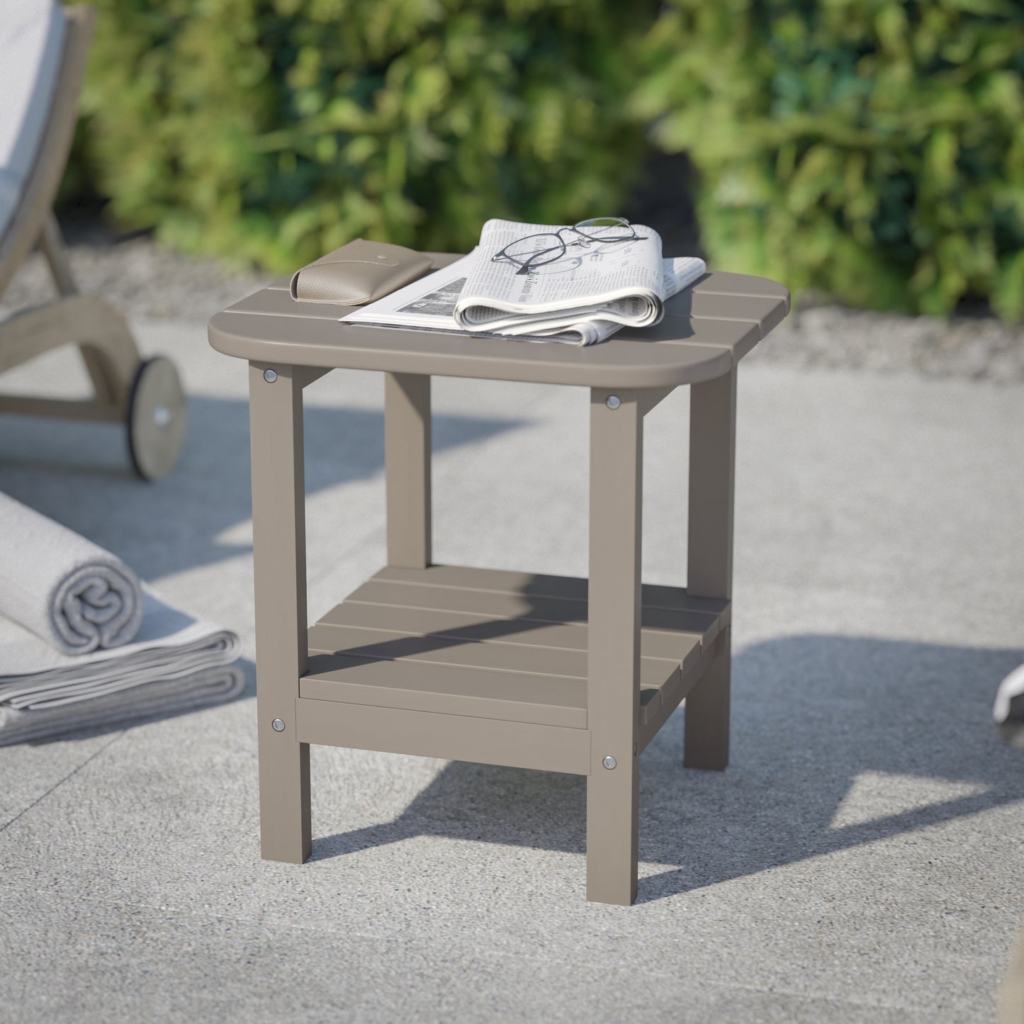 Brown 2 Tier Patio Side Table LE-HMP-1035-1517H-BR-GG