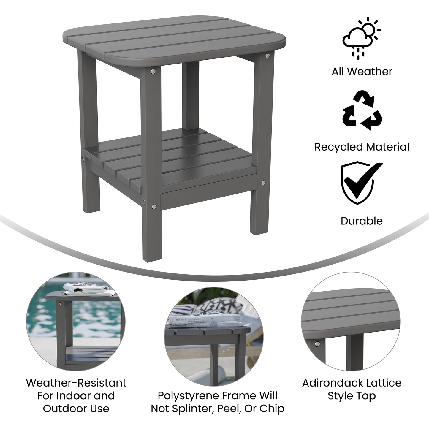 Gray 2 Tier Patio Side Table LE-HMP-1035-1517H-GY-GG