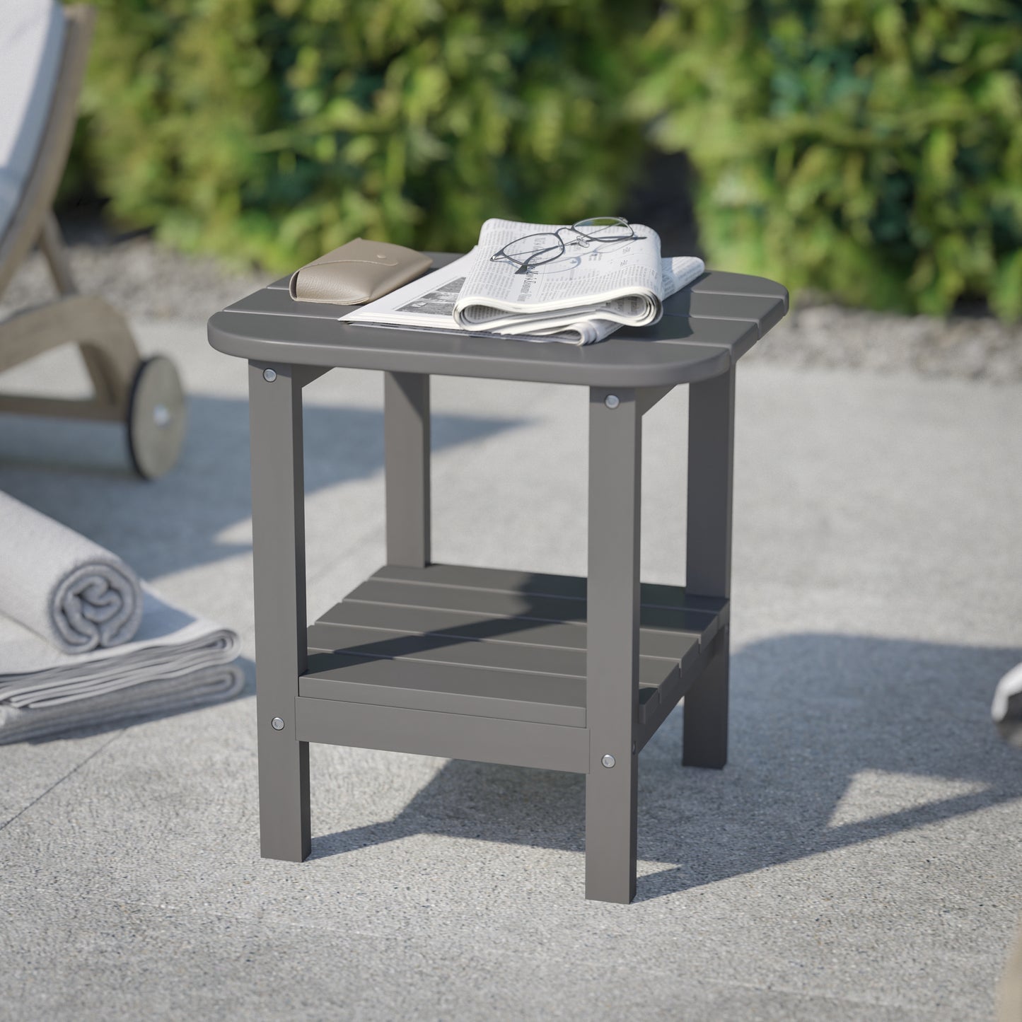 Gray 2 Tier Patio Side Table LE-HMP-1035-1517H-GY-GG