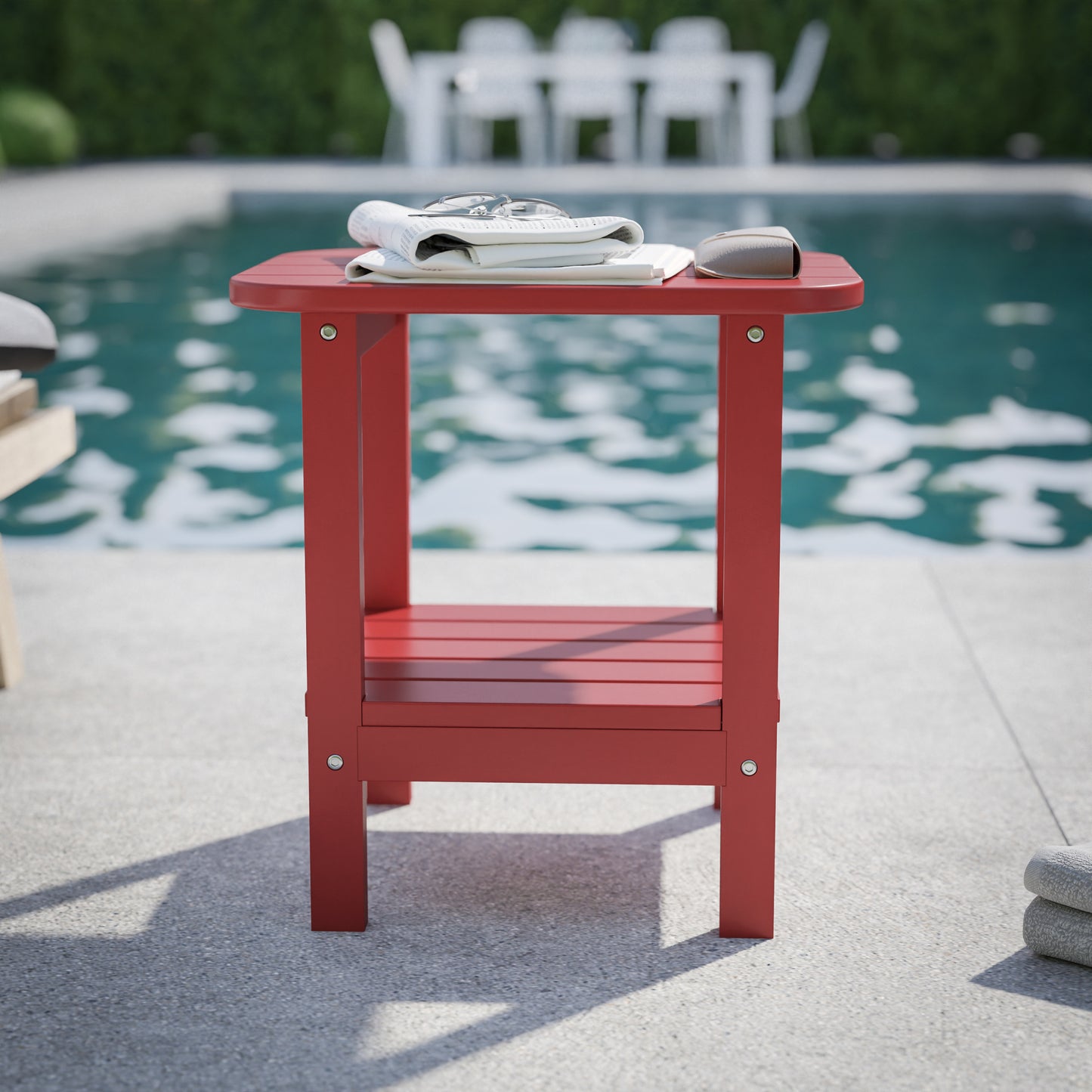 Red 2 Tier Patio Side Table LE-HMP-1035-1517H-RD-GG