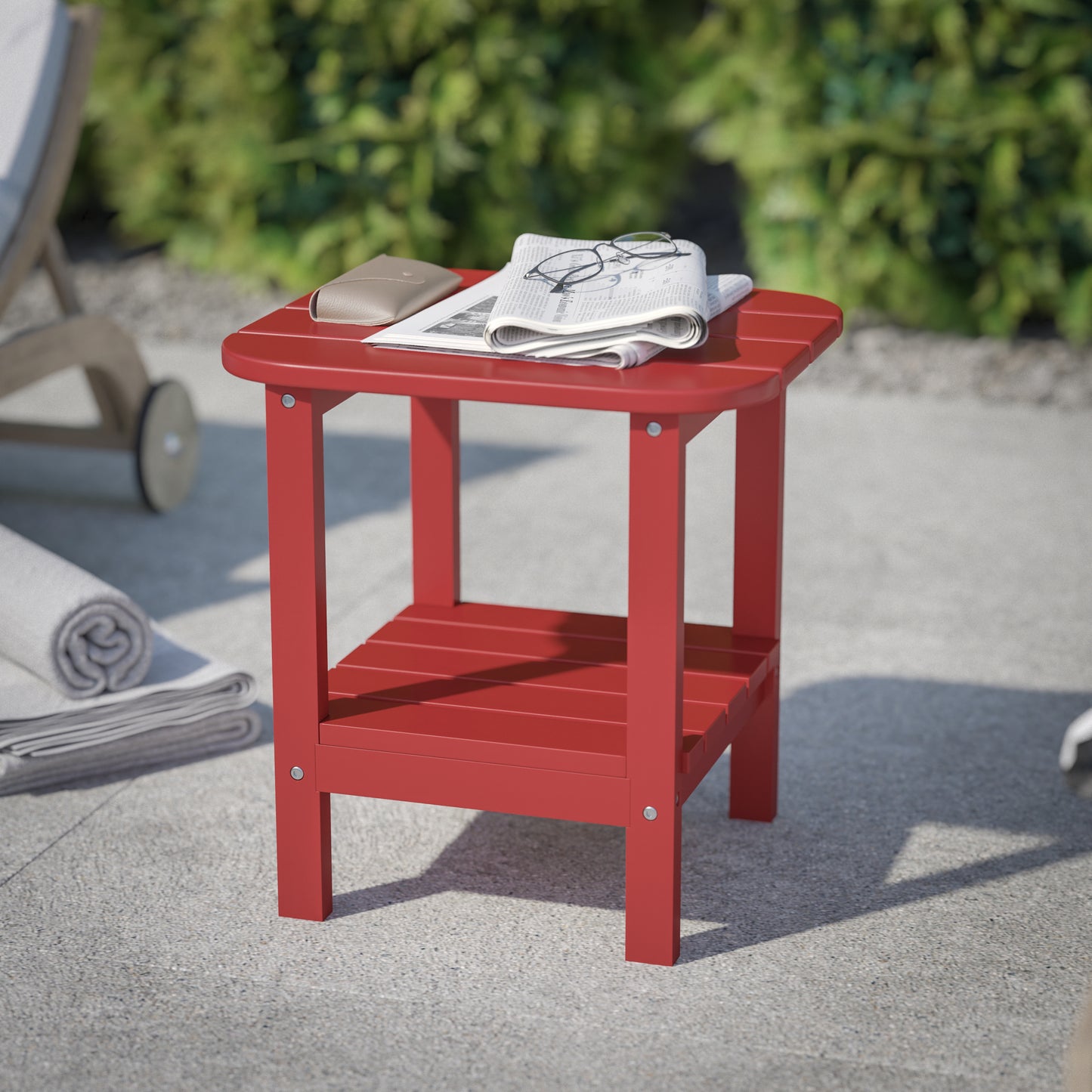 Red 2 Tier Patio Side Table LE-HMP-1035-1517H-RD-GG