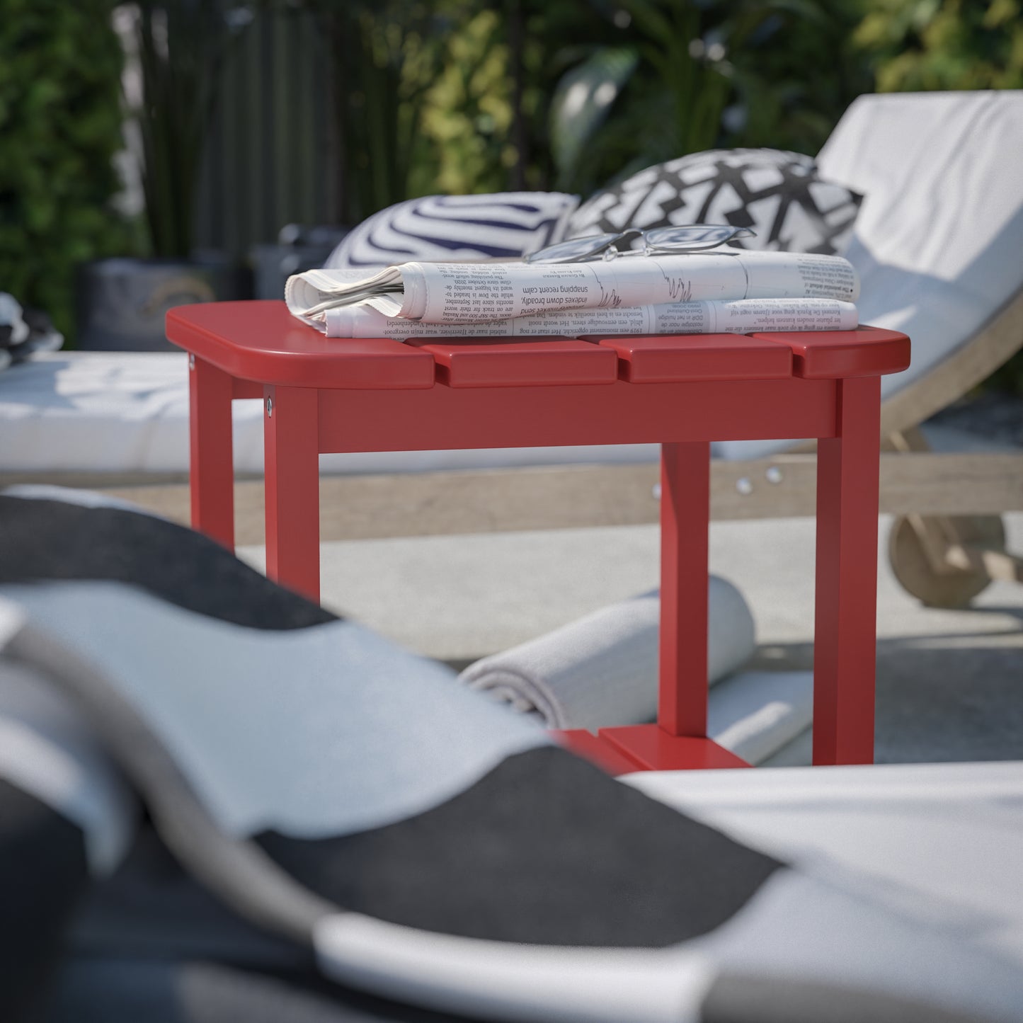 Red 2 Tier Patio Side Table LE-HMP-1035-1517H-RD-GG