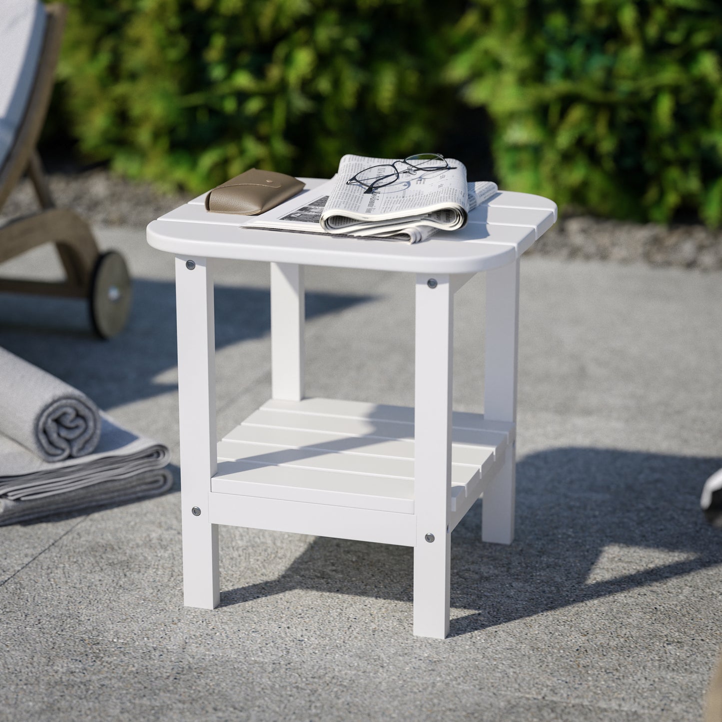 White 2 Tier Patio Side Table LE-HMP-1035-1517H-WT-GG