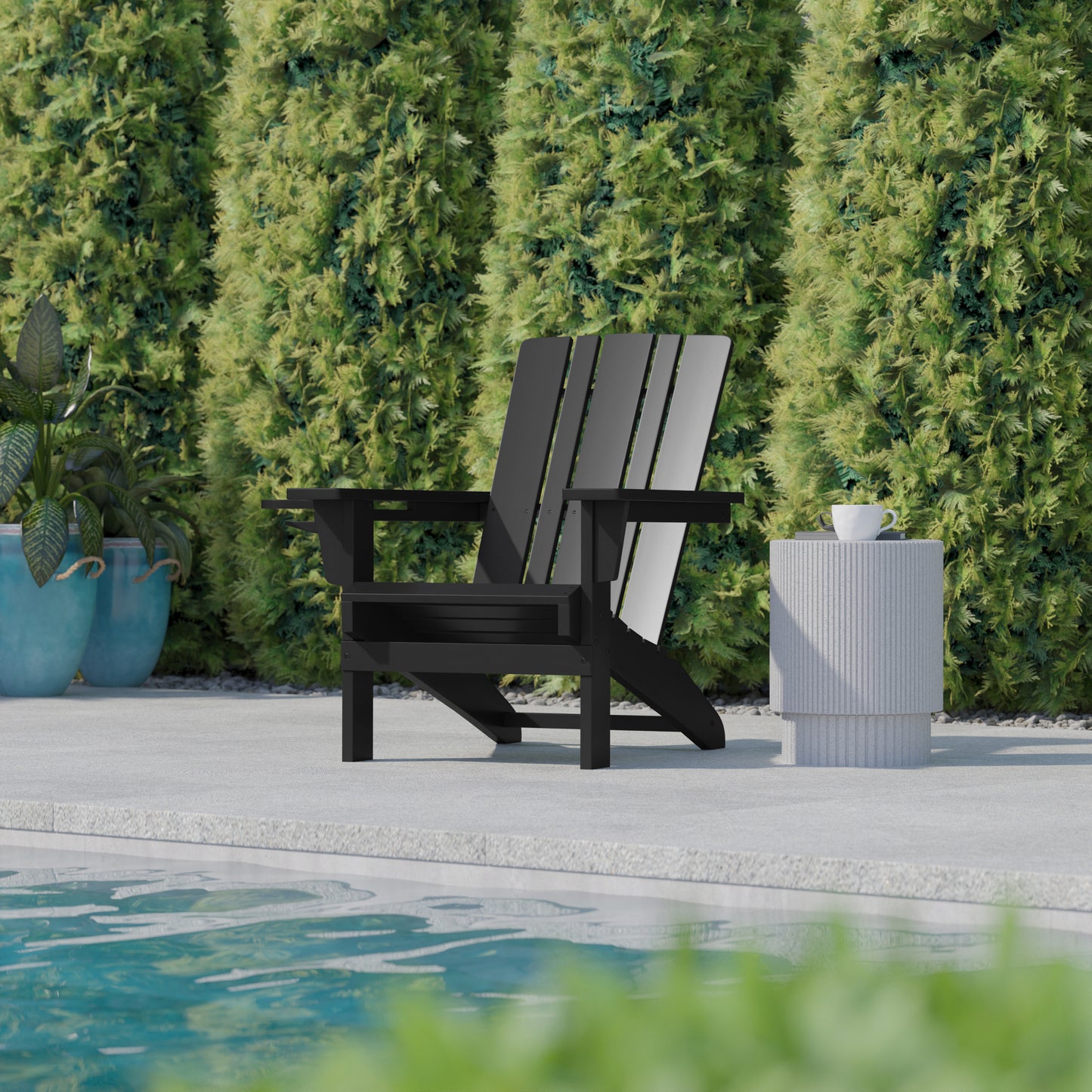 Black Patio Chair - Cupholder LE-HMP-1045-10-BK-GG