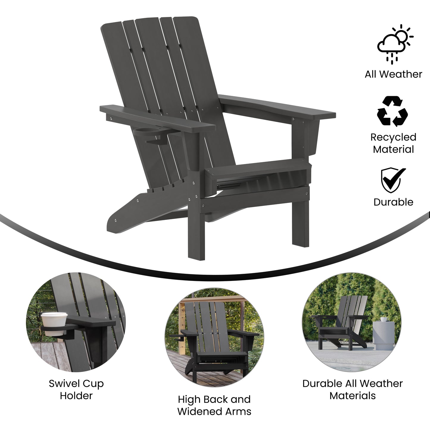 Gray Patio Chair - Cupholder LE-HMP-1045-10-GY-GG