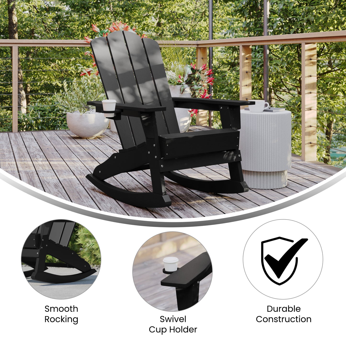 Black Rocking Chair-Cupholder LE-HMP-1045-31-BK-GG