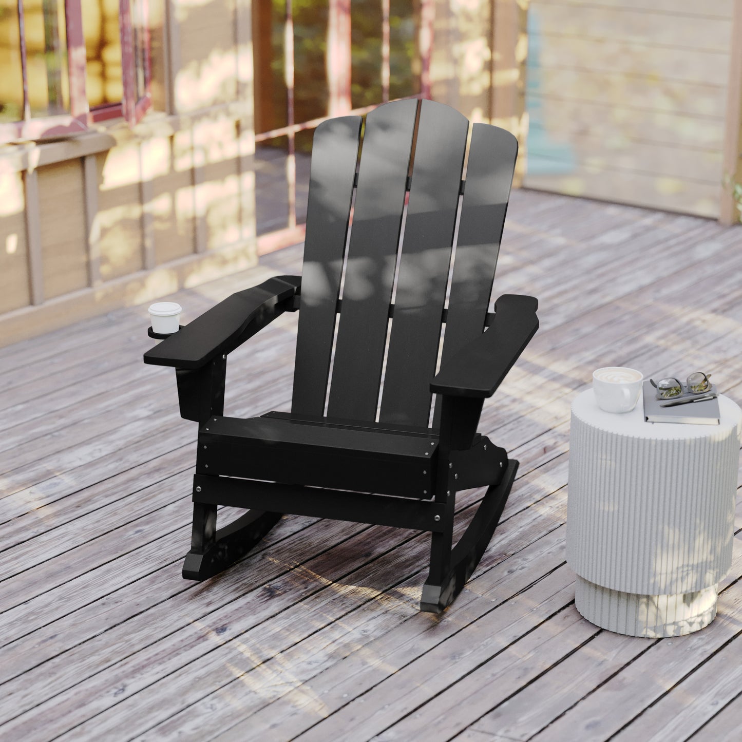 Black Rocking Chair-Cupholder LE-HMP-1045-31-BK-GG