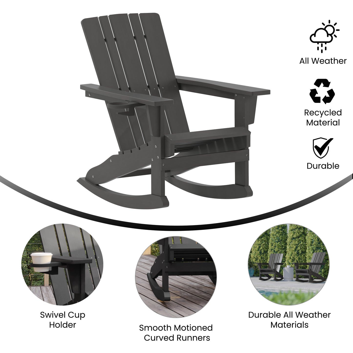 Gray Rocking Chair-Cupholder LE-HMP-1045-31-GY-GG