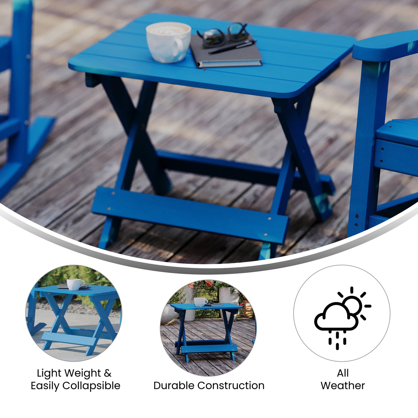 Blue Folding Adirondack Table LE-HMP-2012-1620H-BL-GG