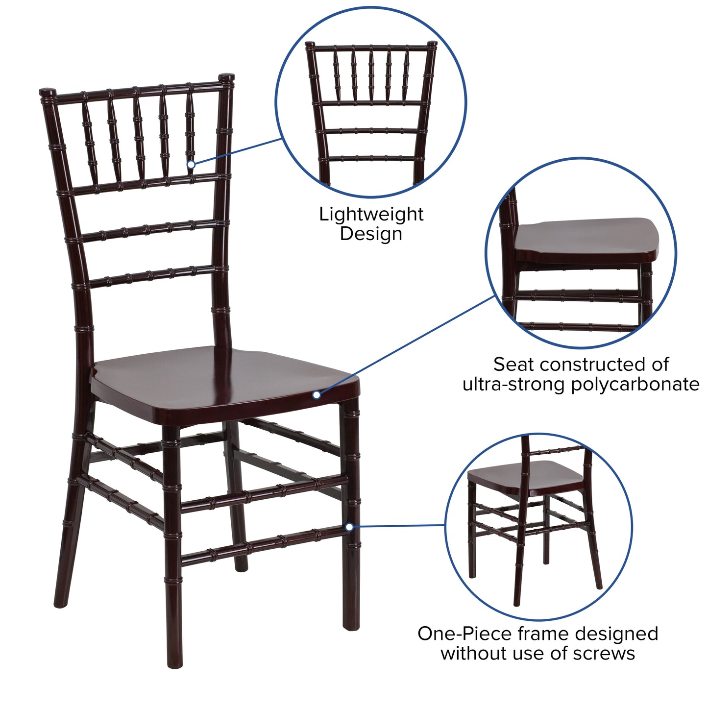 Mahogany Resin Chiavari Chair LE-MAHOGANY-GG