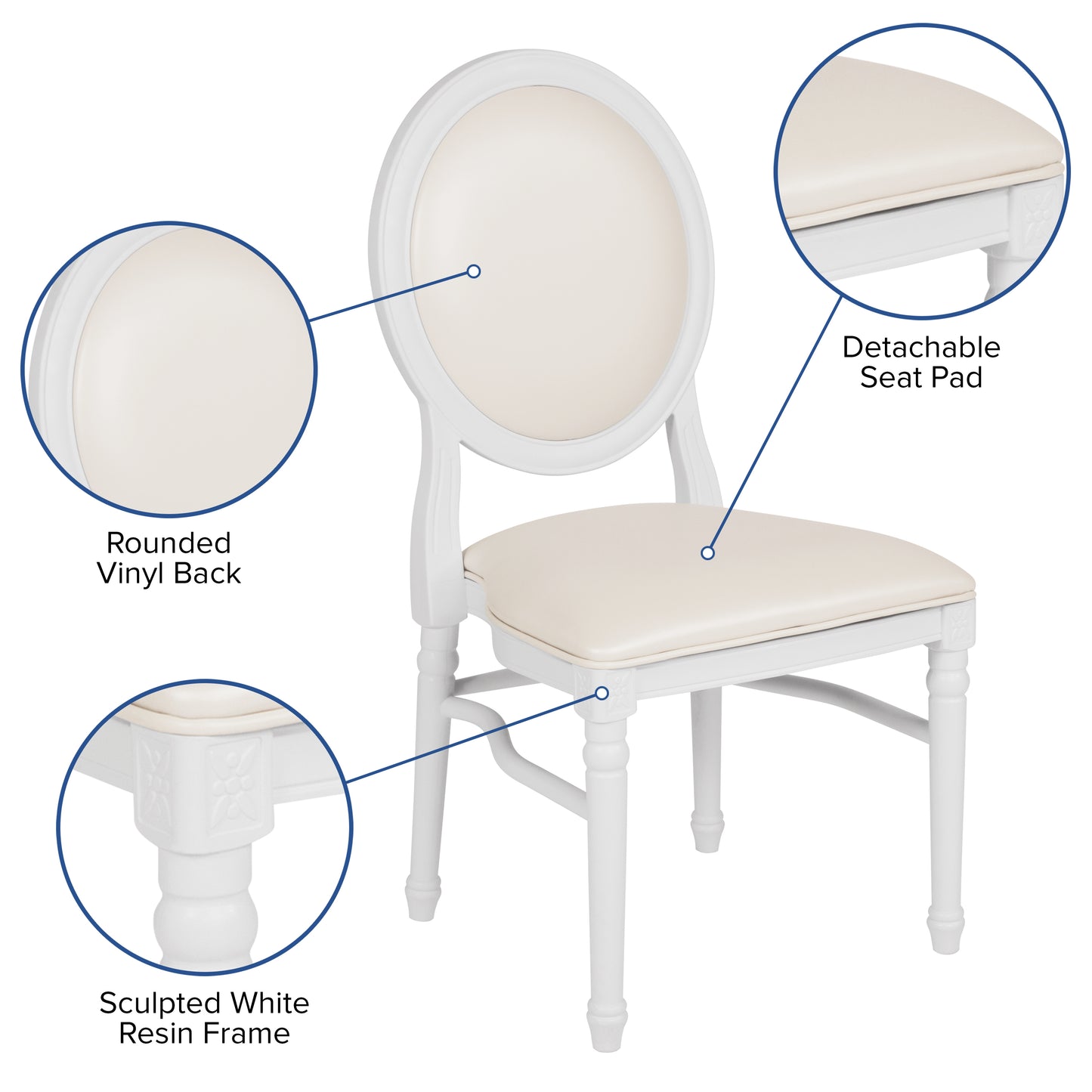 White Round Back Dining Chair LE-W-W-MON-GG