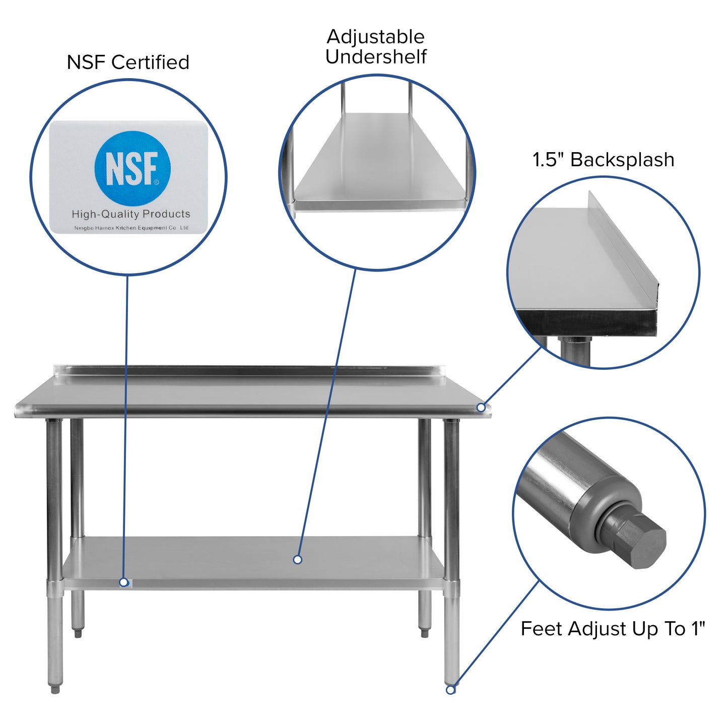 48" Stainless Steel Work Table NH-WT-2448BSP-GG