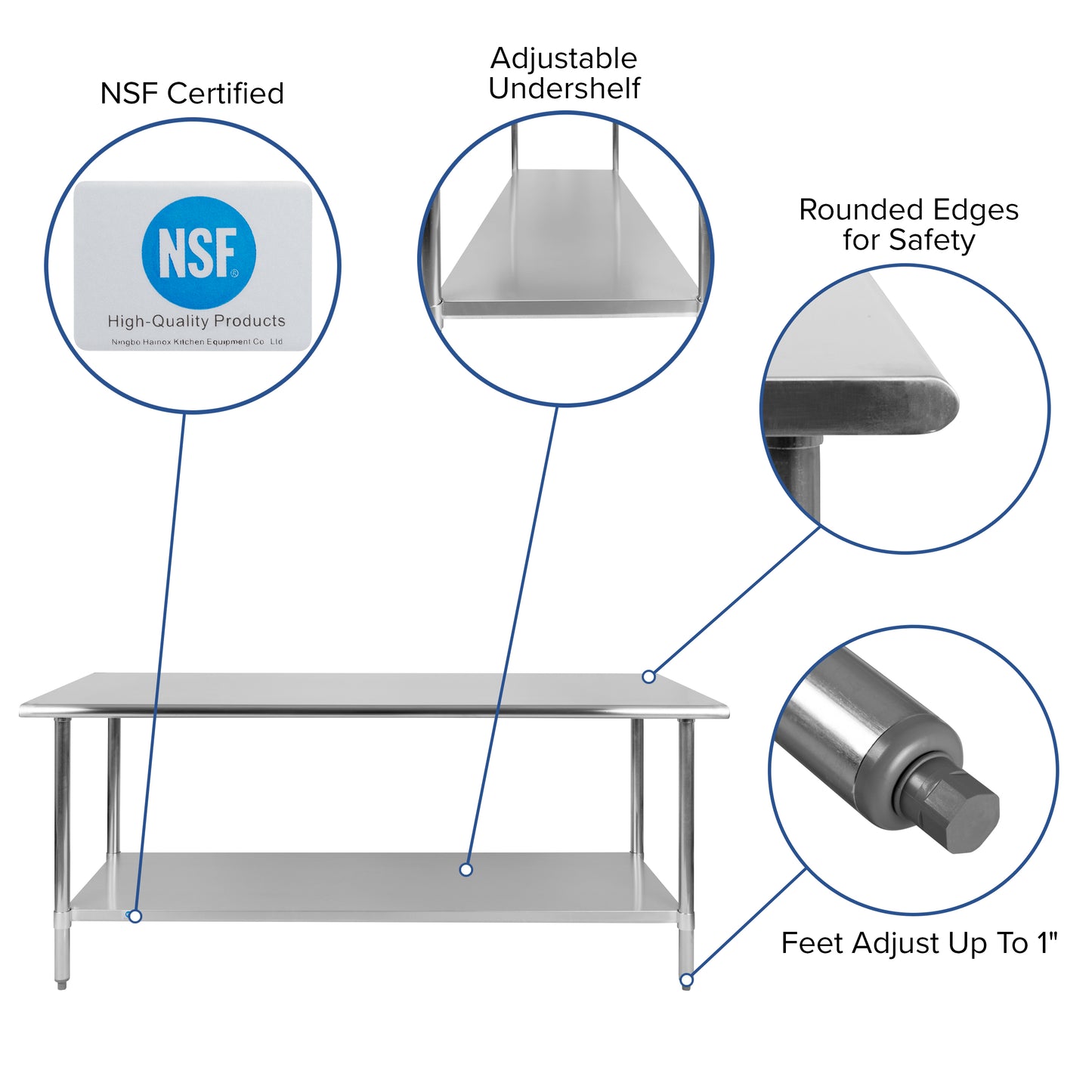 72" Stainless Steel Work Table NH-WT-3072-GG