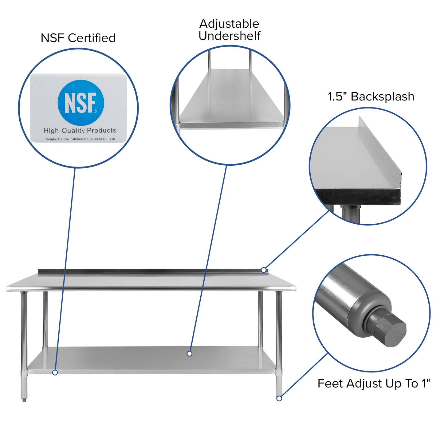 72" Stainless Steel Work Table NH-WT-3072BSP-GG