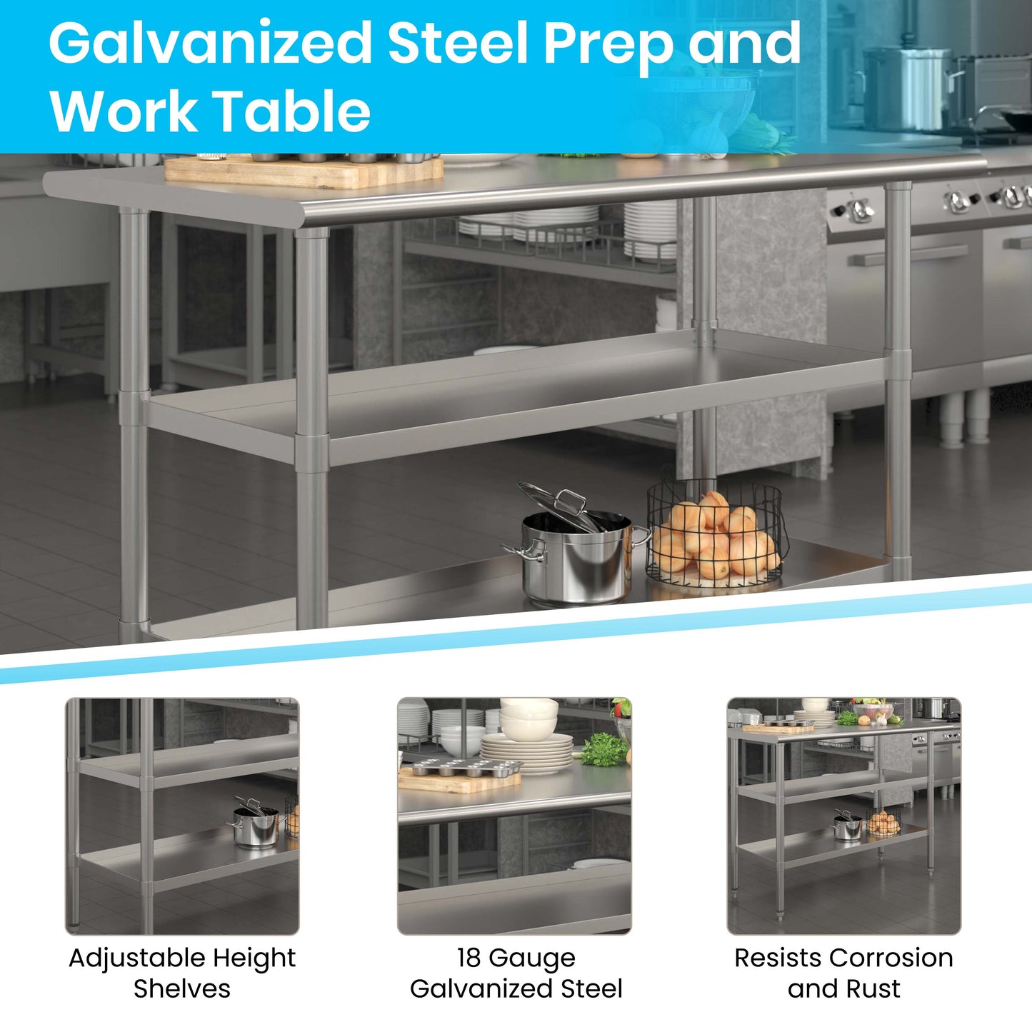 Stainless Table 2 Shelf Table NH-WT-GU-2448-GG