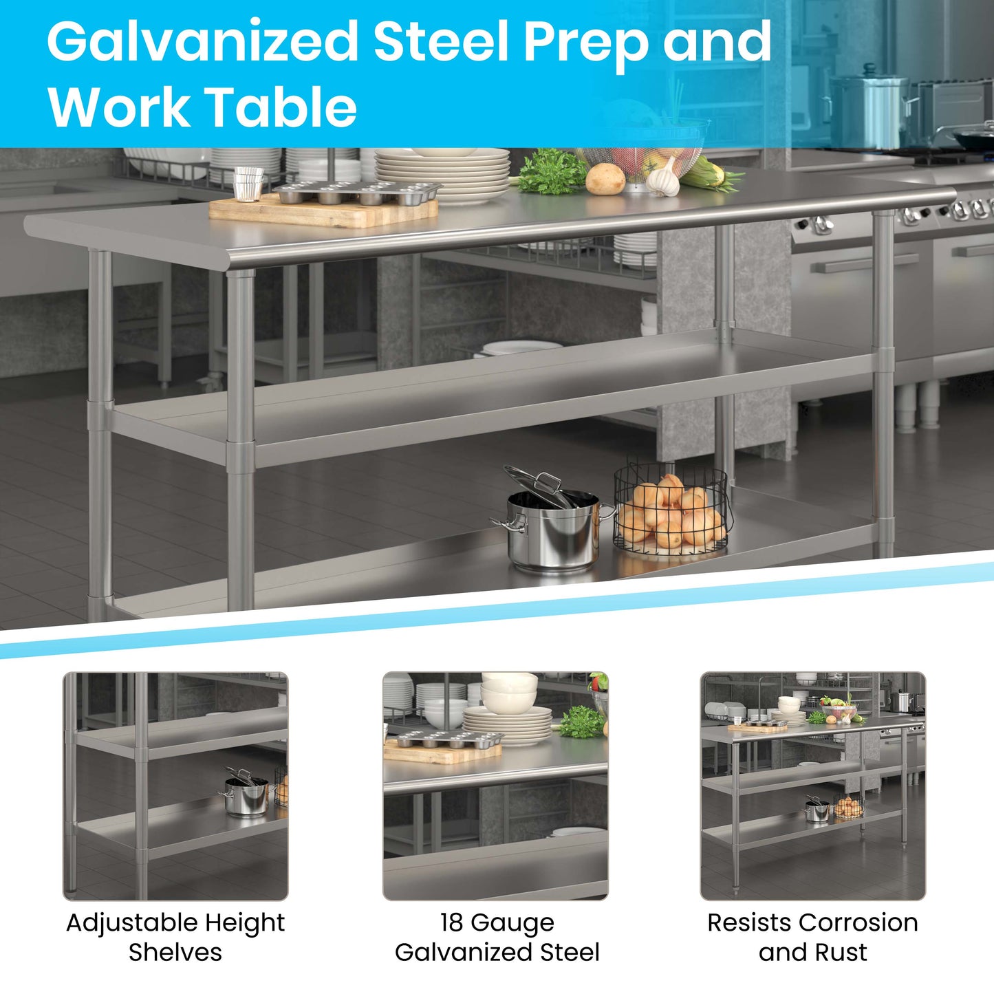 Stainless Table 2 Shelf Table NH-WT-GU-2460-GG