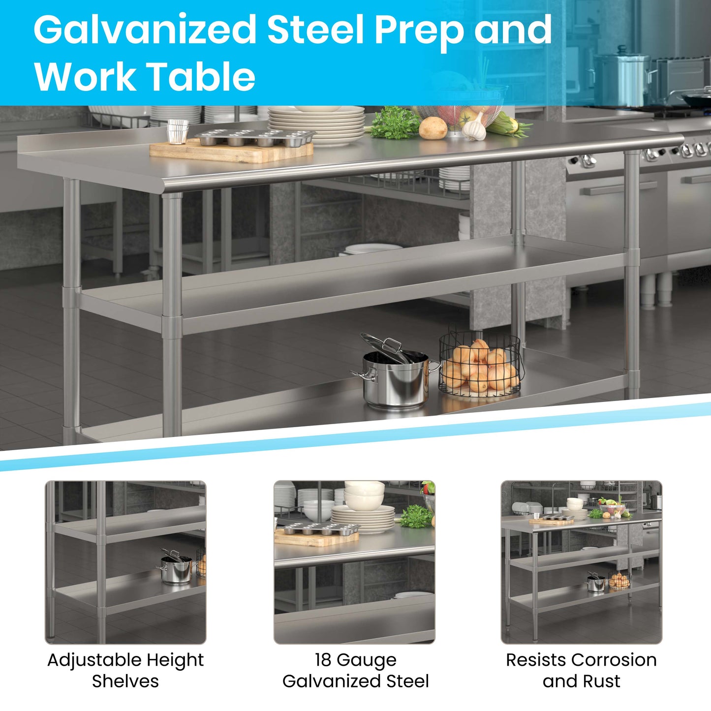 Stainless Table 2 Shelf Table NH-WT-GU-2460BSP-GG