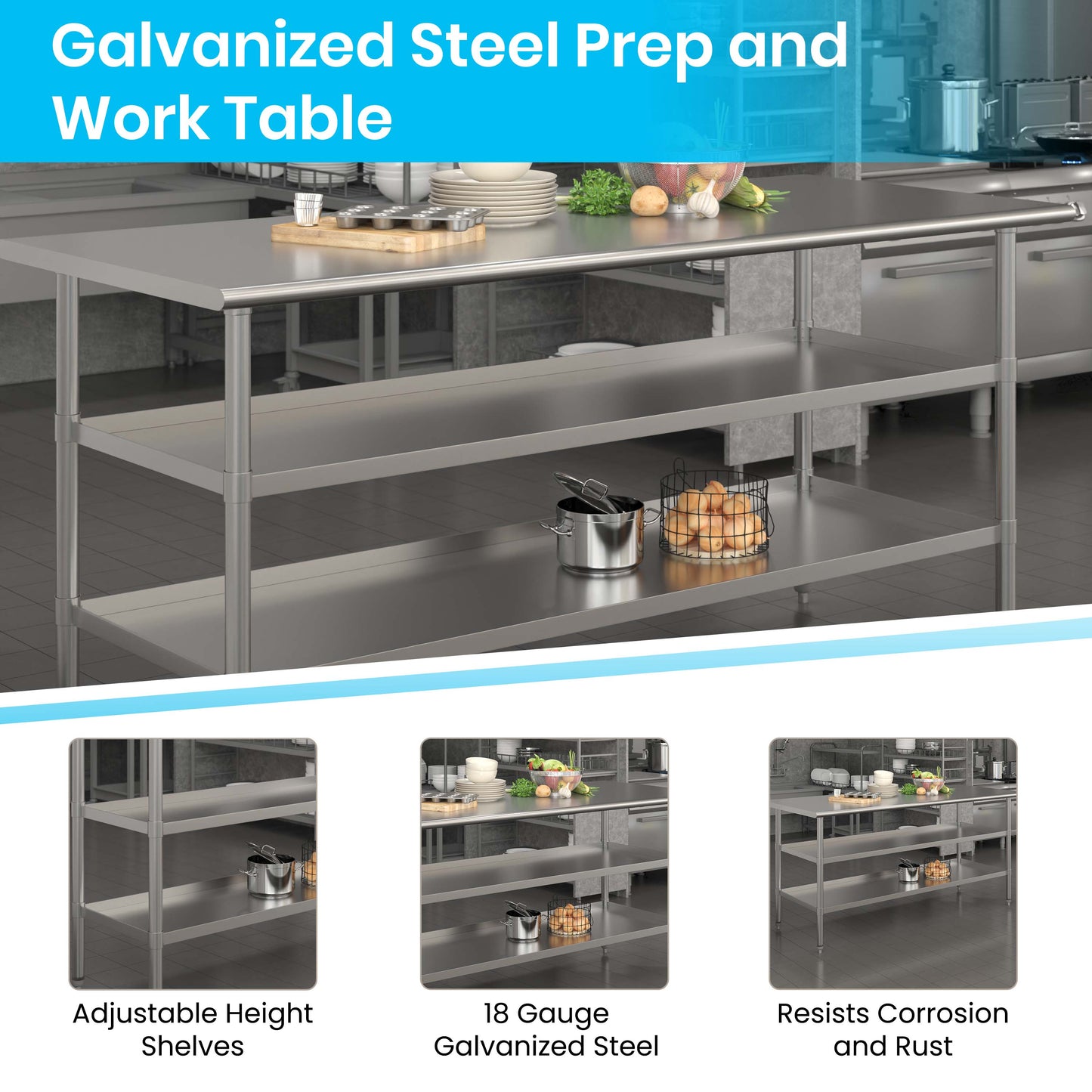 Stainless Table 2 Shelf Table NH-WT-GU-3072-GG