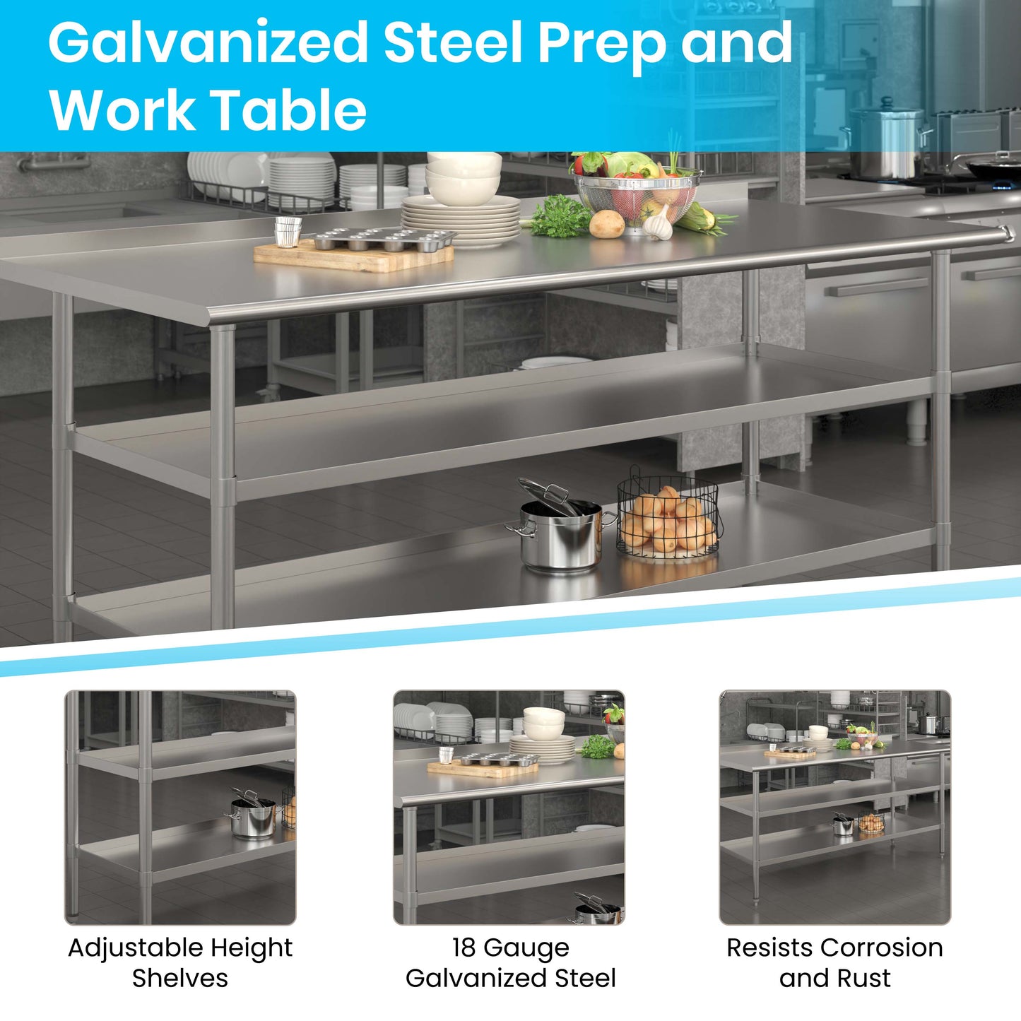 Stainless Table 2 Shelf Table NH-WT-GU-3072BSP-GG