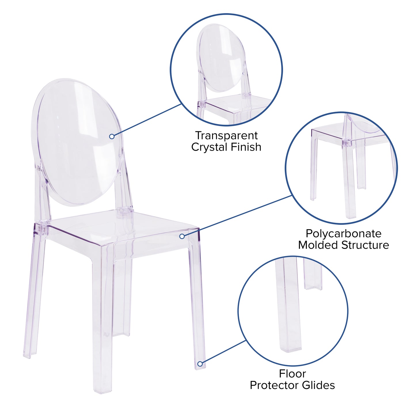 Clear Oval Back Ghost Chair OW-GHOSTBACK-18-GG