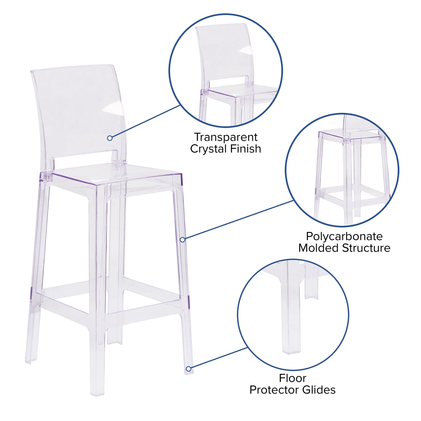 Square Back Ghost Barstool OW-SQUAREBACK-29-GG