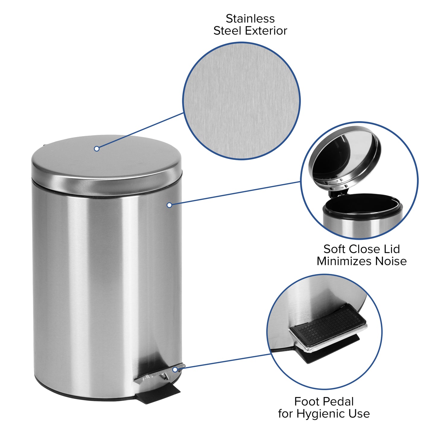 3.2 GAL Stainless Trash Can PF-H008A12-M-GG