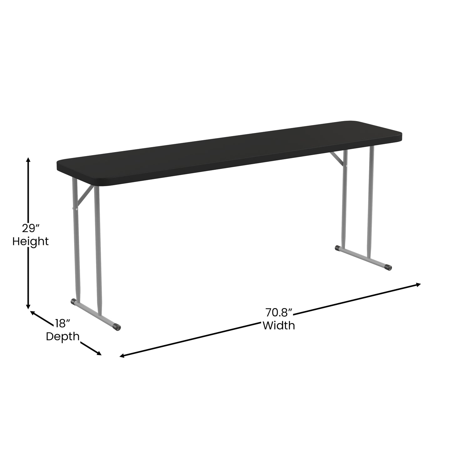 6-Foot Black Fold Train Table RB-1872-BK-GG