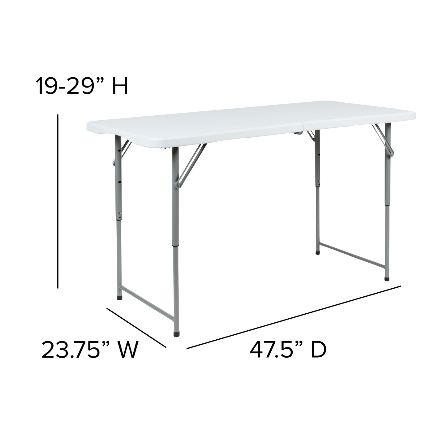 24x47.5 White Bi-Fold Table RB-2448ADJ-2-GG