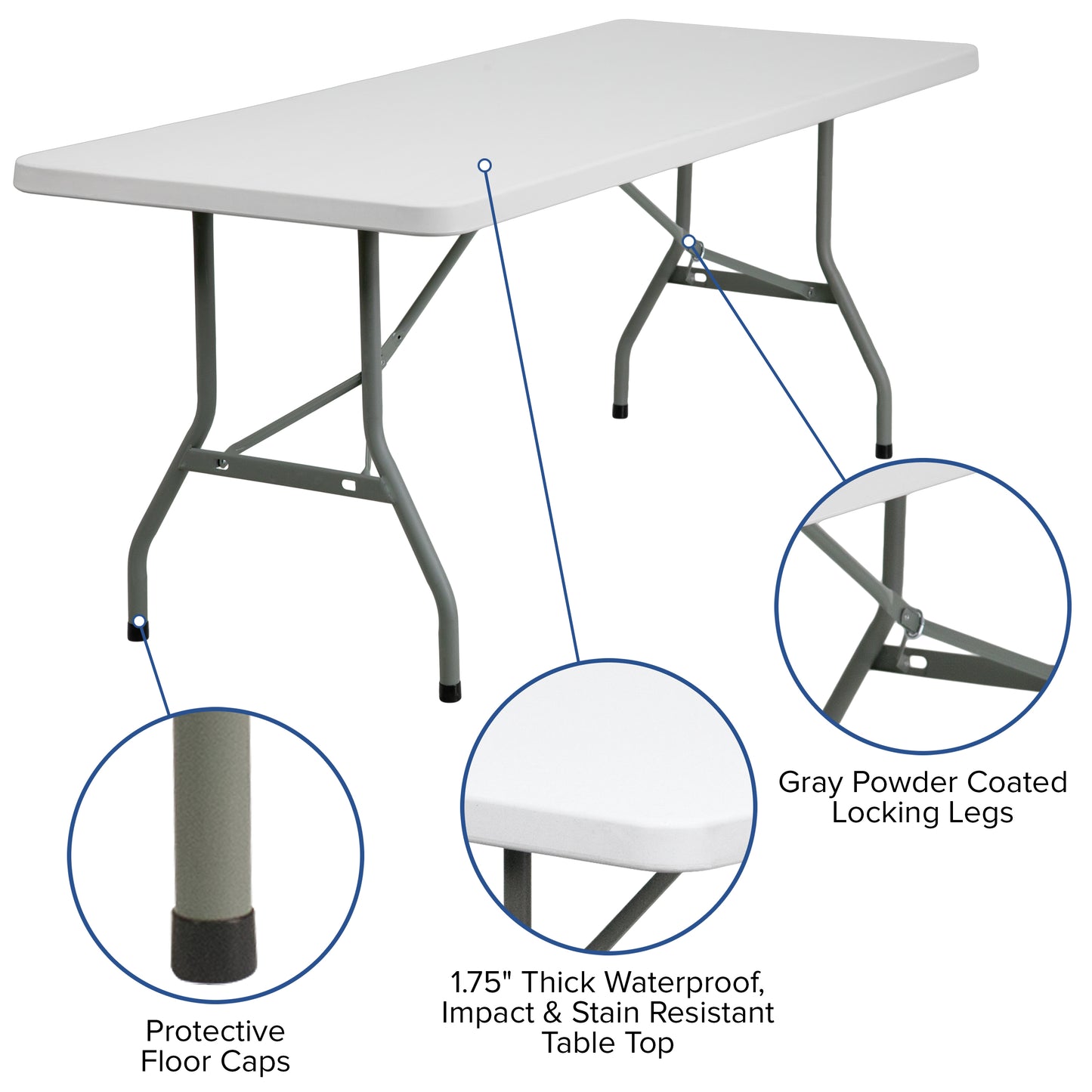 30x72 White Plastic Fold Table RB-3072-GG