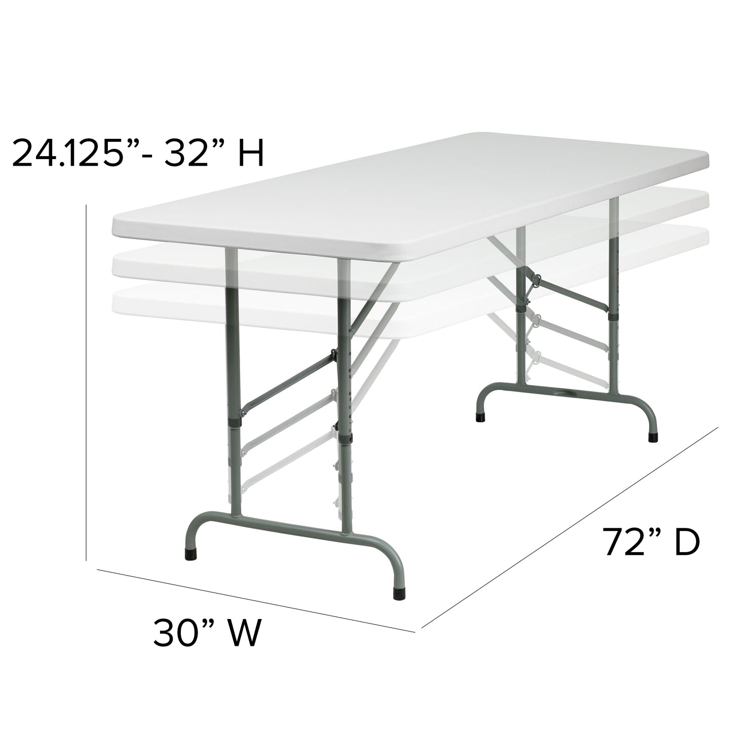 30x72 White Plastic Fold Table RB-3072ADJ-GG