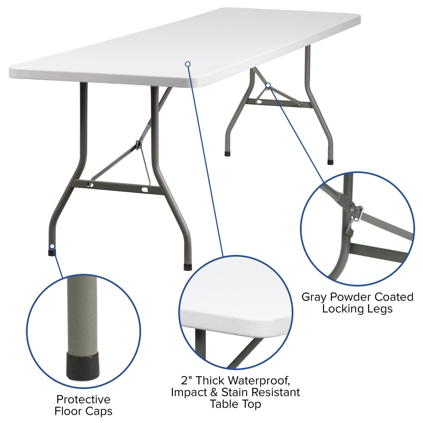 30x96 White Plastic Fold Table RB-3096-GG