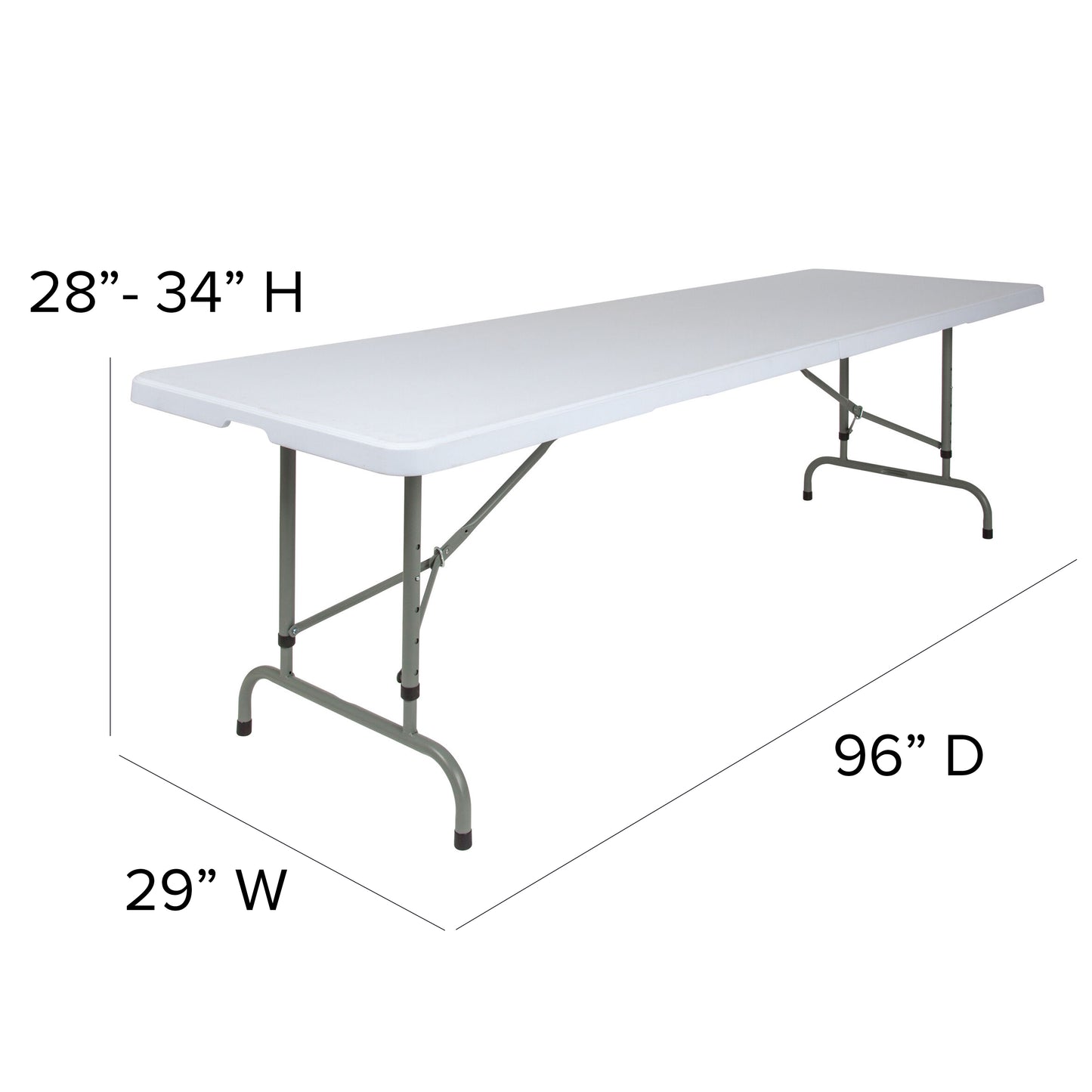 30x96 White Plastic Fold Table RB-3096ADJ-GG