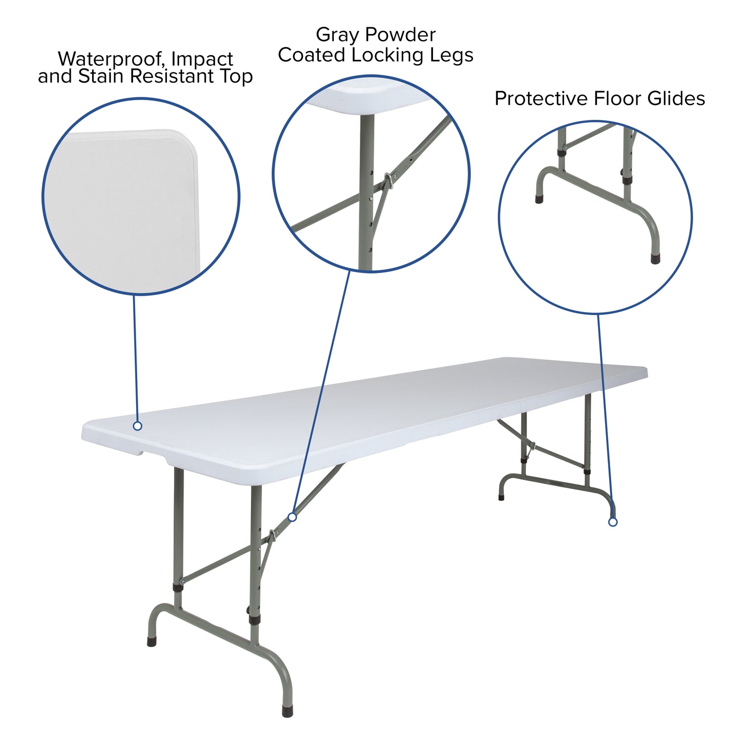 30x96 White Plastic Fold Table RB-3096ADJ-GG