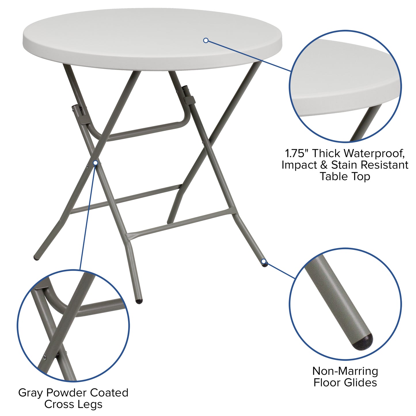 32RD White Plastic Fold Table RB-32R-GW-GG