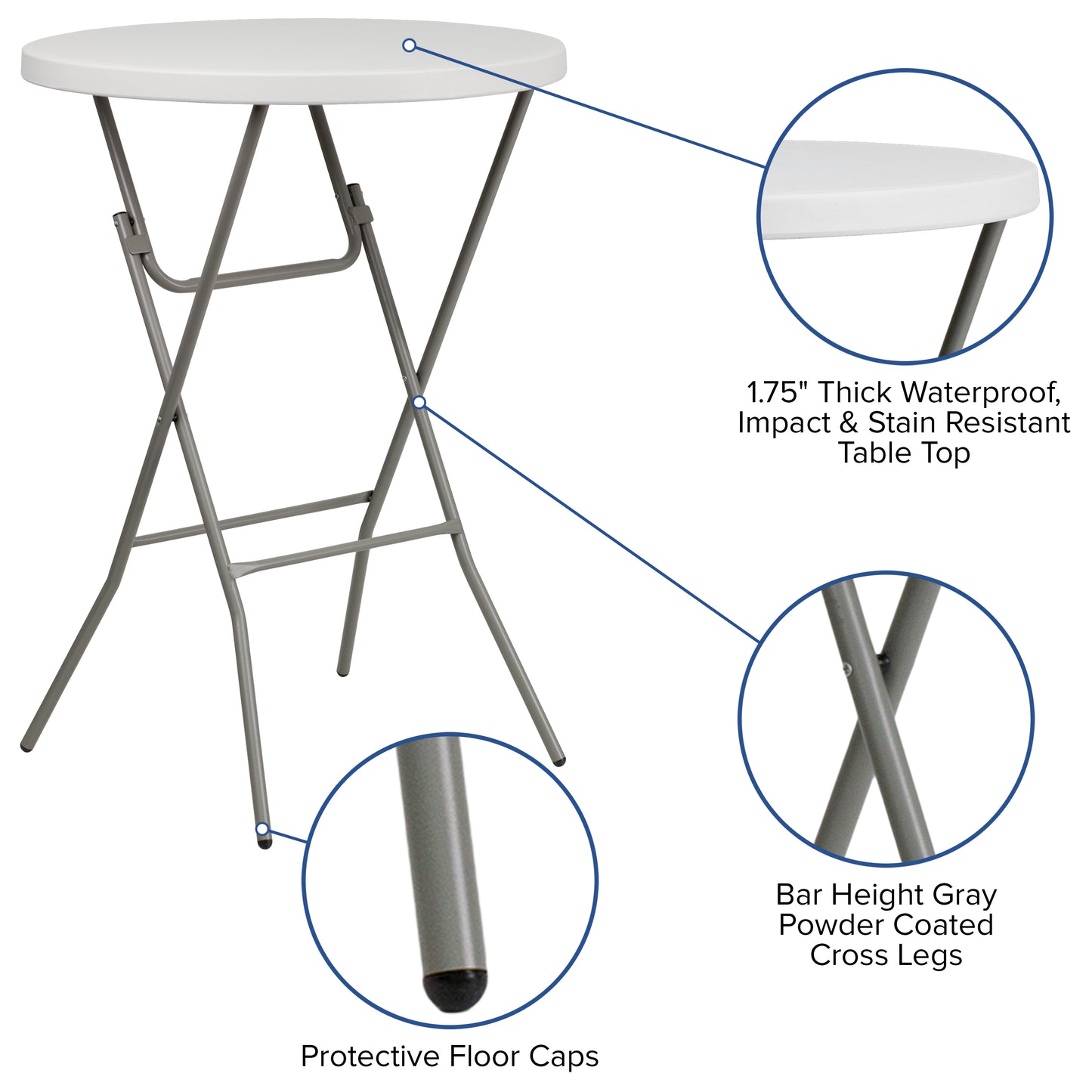 32RD White Plastic Fold Table RB-32RB-BAR-GW-GG