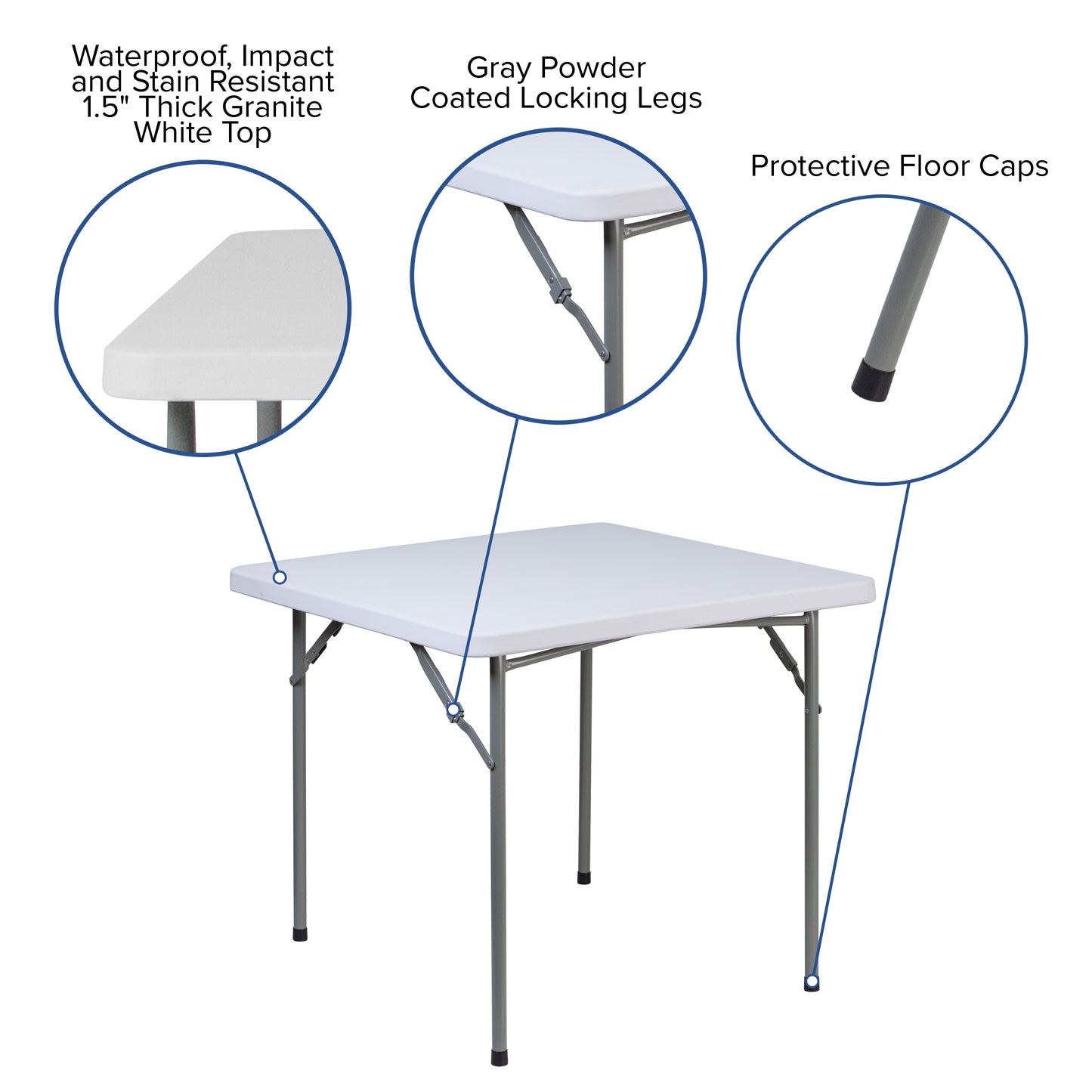 34SQ White Plastic Fold Table RB-3434-GG