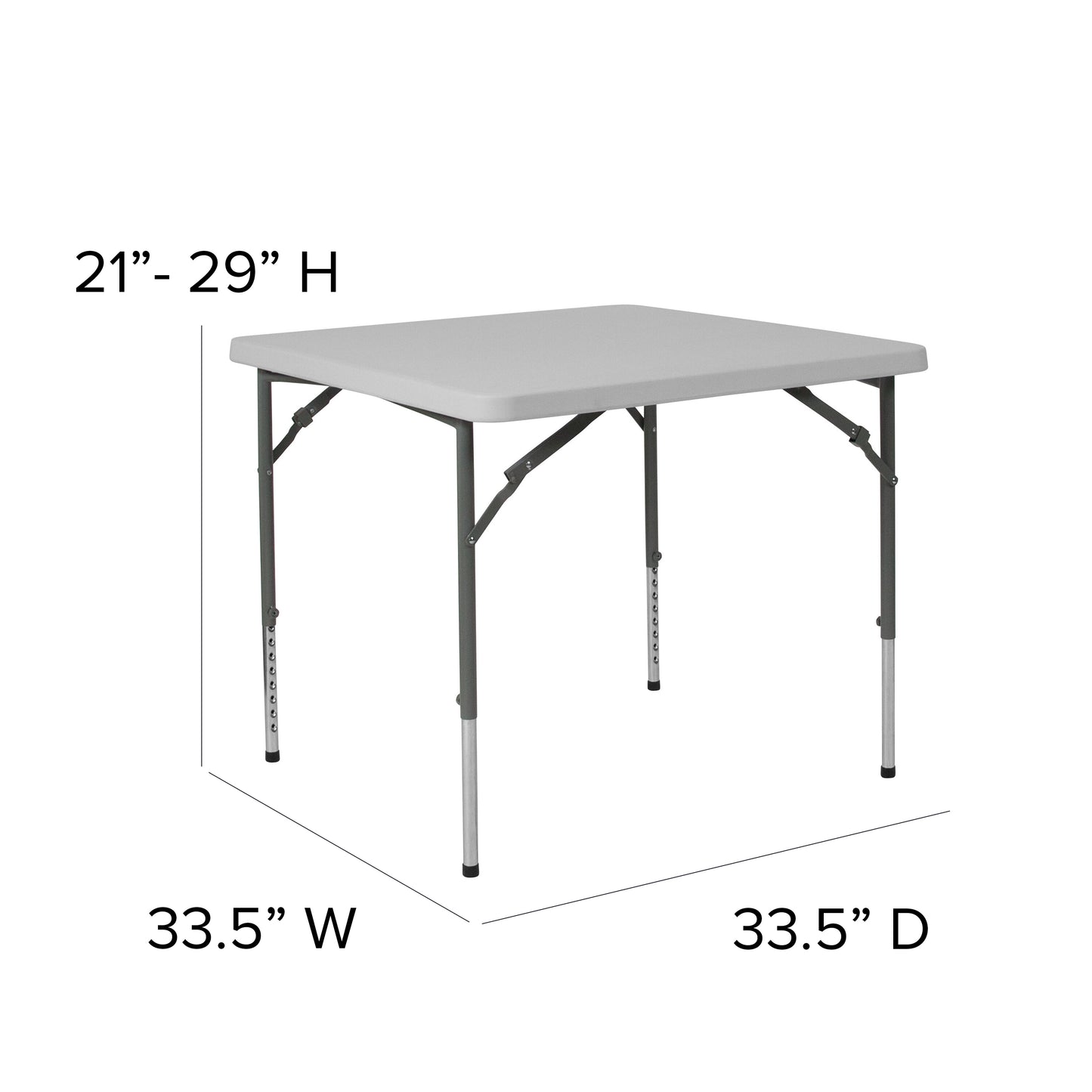 34SQ White Plastic Fold Table RB-3434ADJ-GG